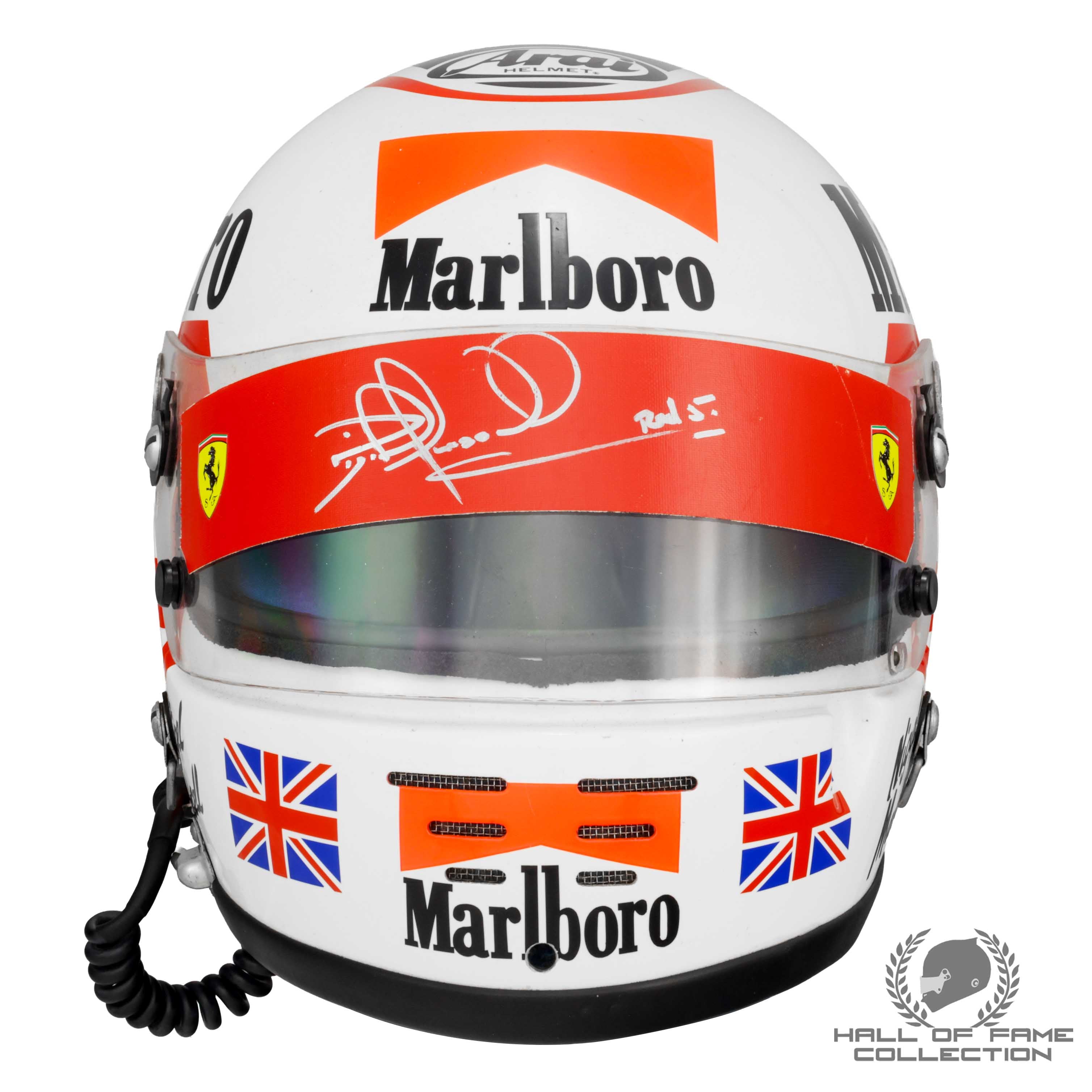 1990 Nigel Mansell Signed Race Used USA / Brazil / Monaco Grand Prix Scuderia Ferrari F1 Helmet