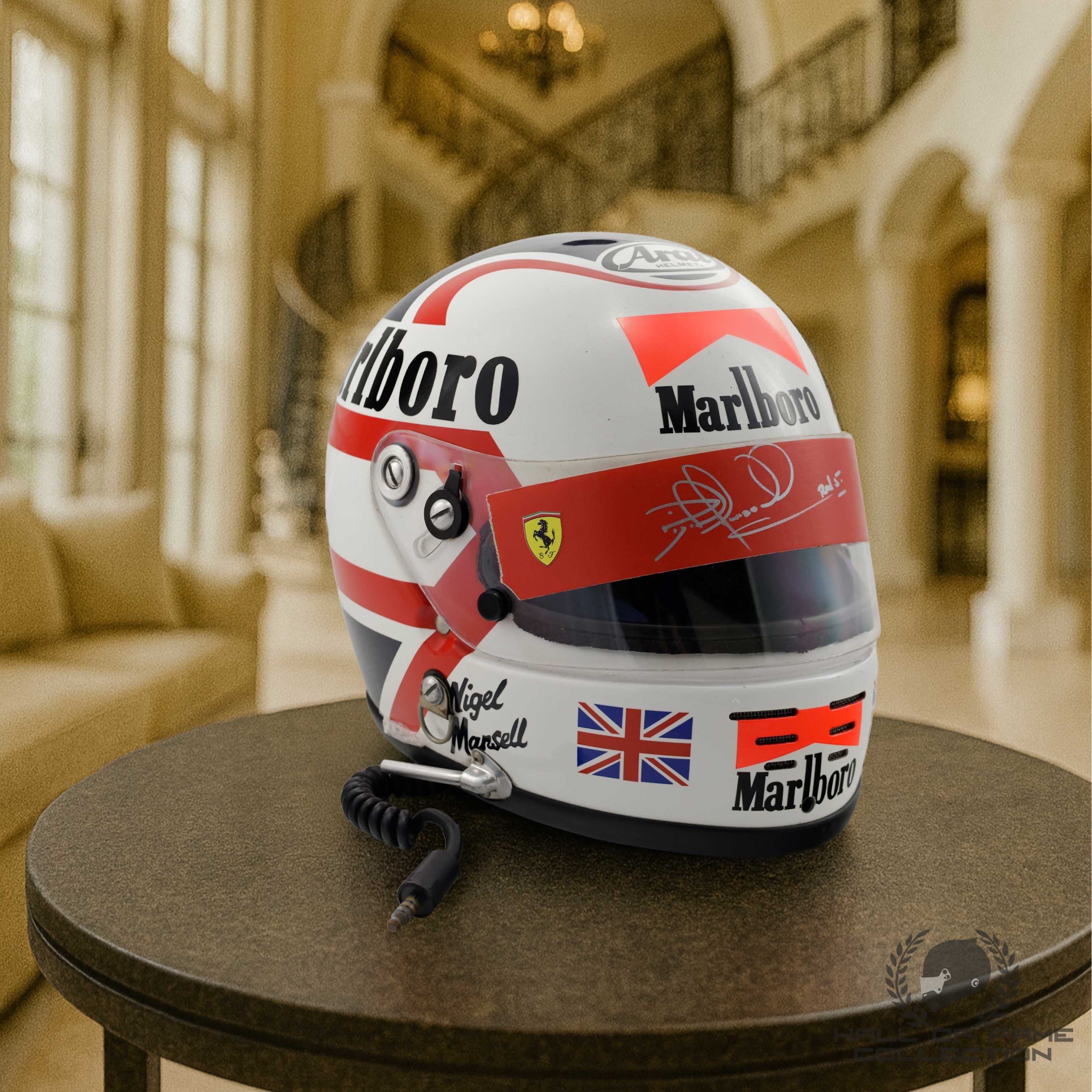 1990 Nigel Mansell Signed Race Used USA / Brazil / Monaco Grand Prix Scuderia Ferrari F1 Helmet
