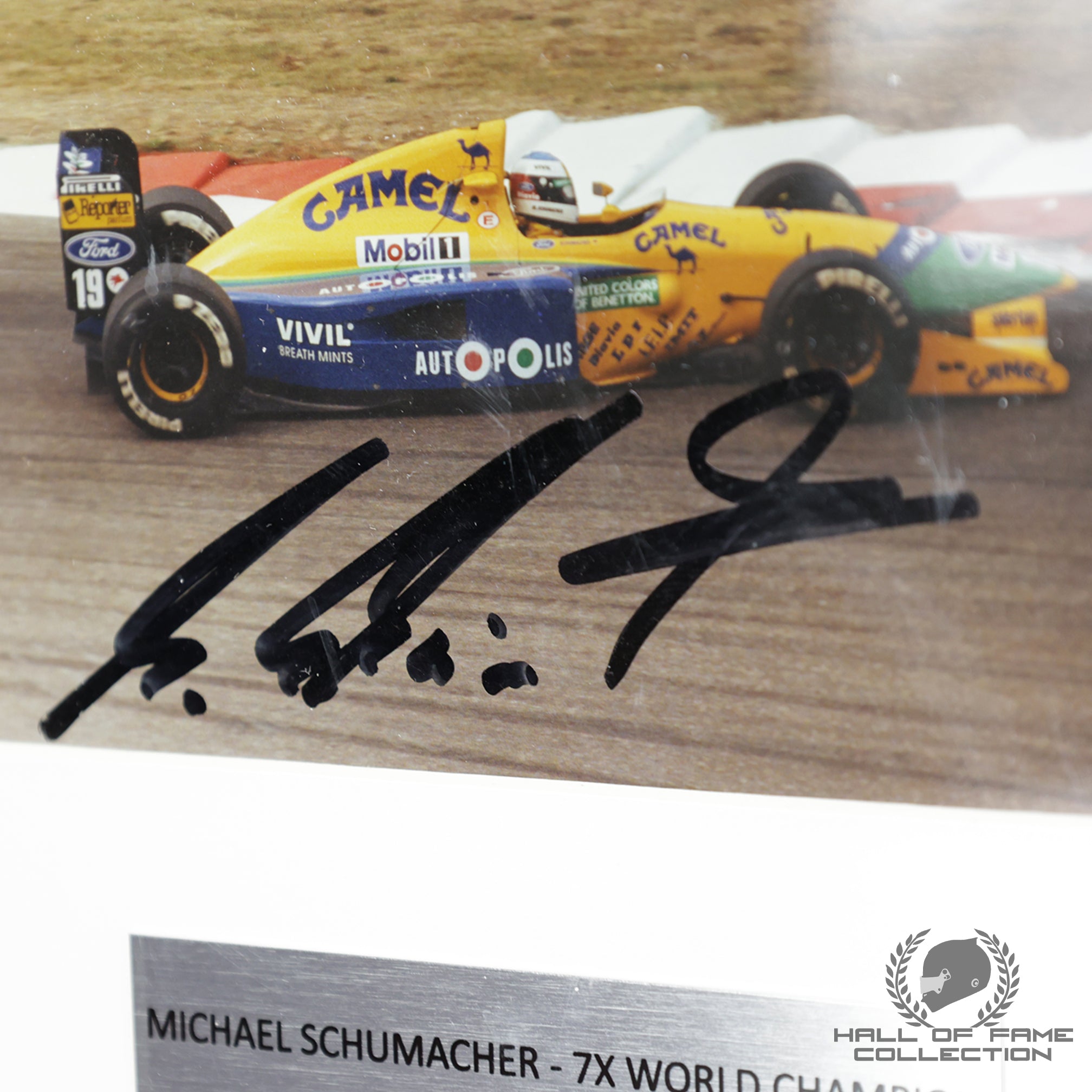 1991 Michael Schumacher Signed Camel Benetton Ford F1 Framed Photo