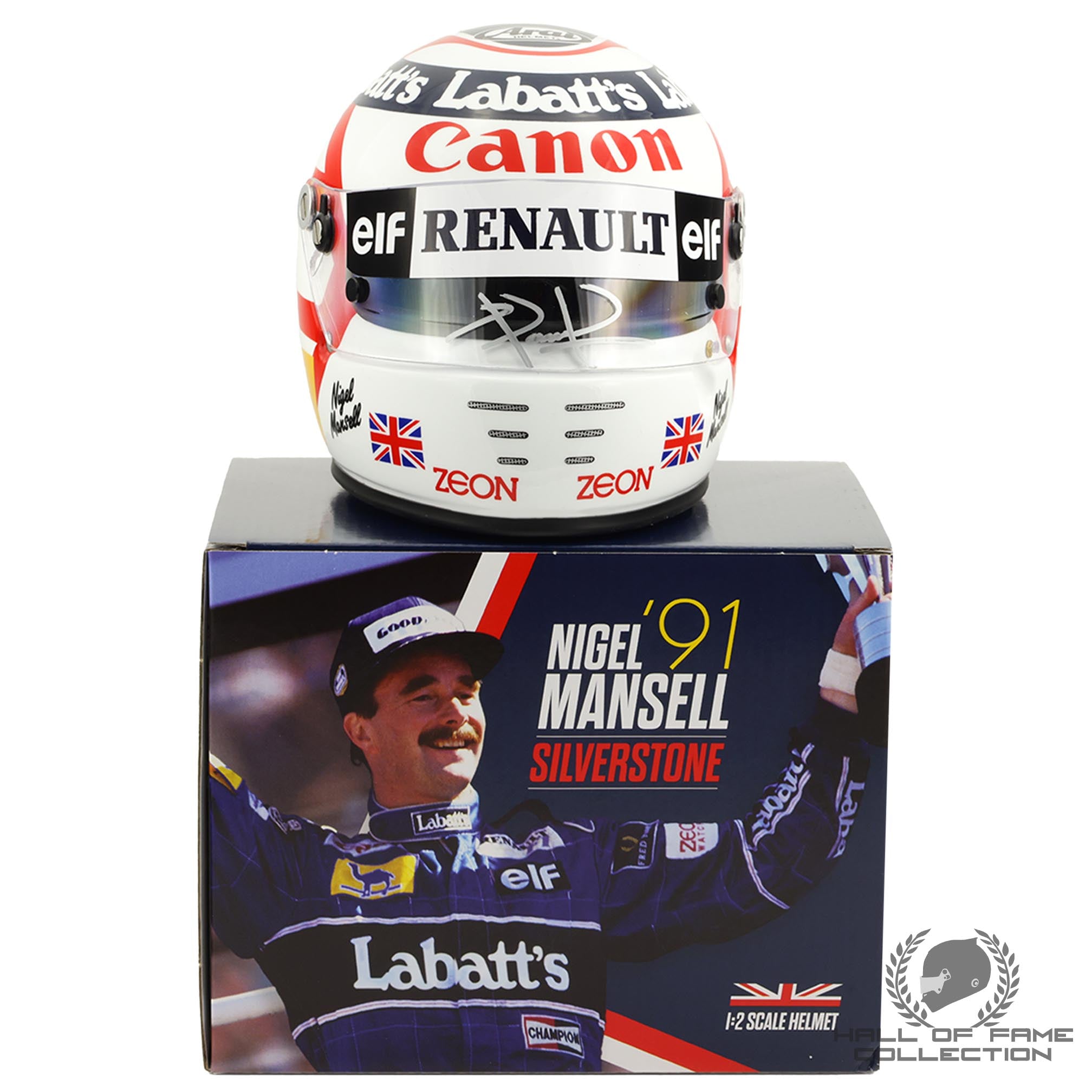 1991 Nigel Mansell Signed British GP Arai 1:2 F1 Helmet