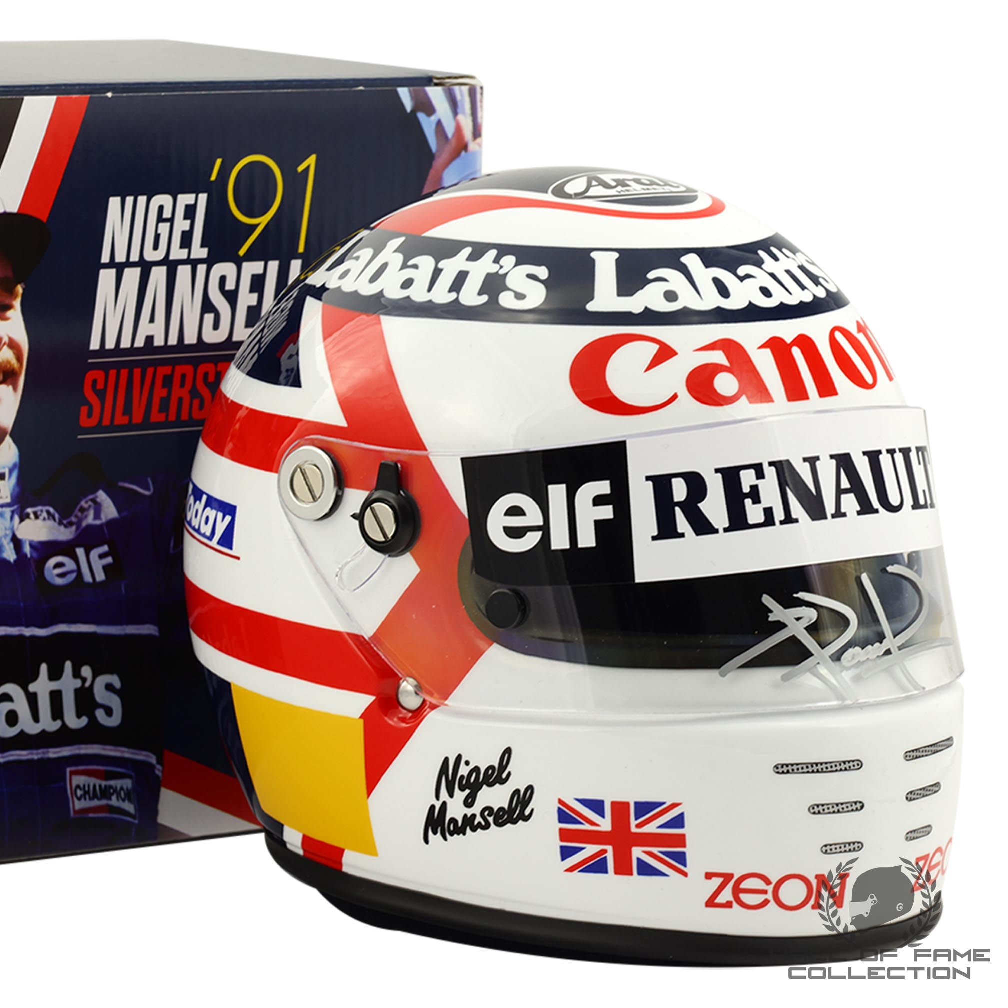1991 Nigel Mansell Signed British GP Arai 1:2 F1 Helmet