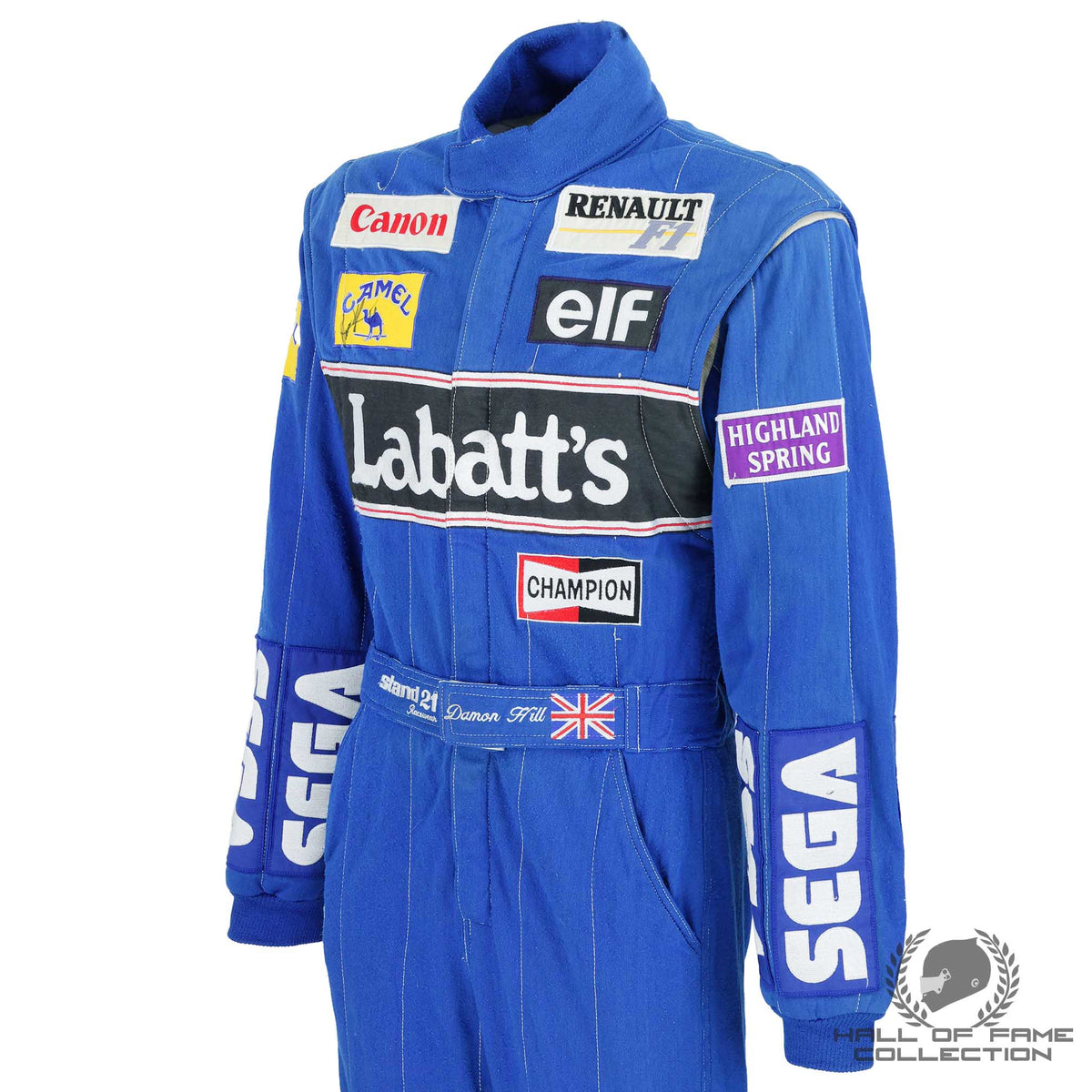 1993 Damon Hill Signed Rookie Year Worn Canon Williams Renault F1 Suit