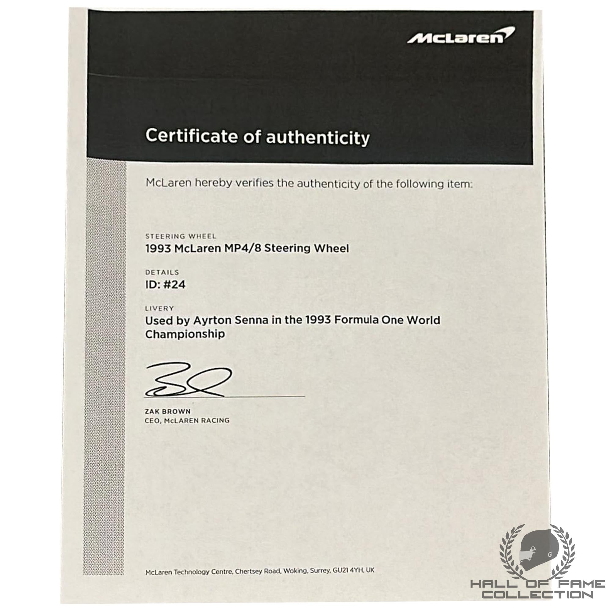 1993 Ayrton Senna Race Used McLaren MP4/8 F1 Steering Wheel