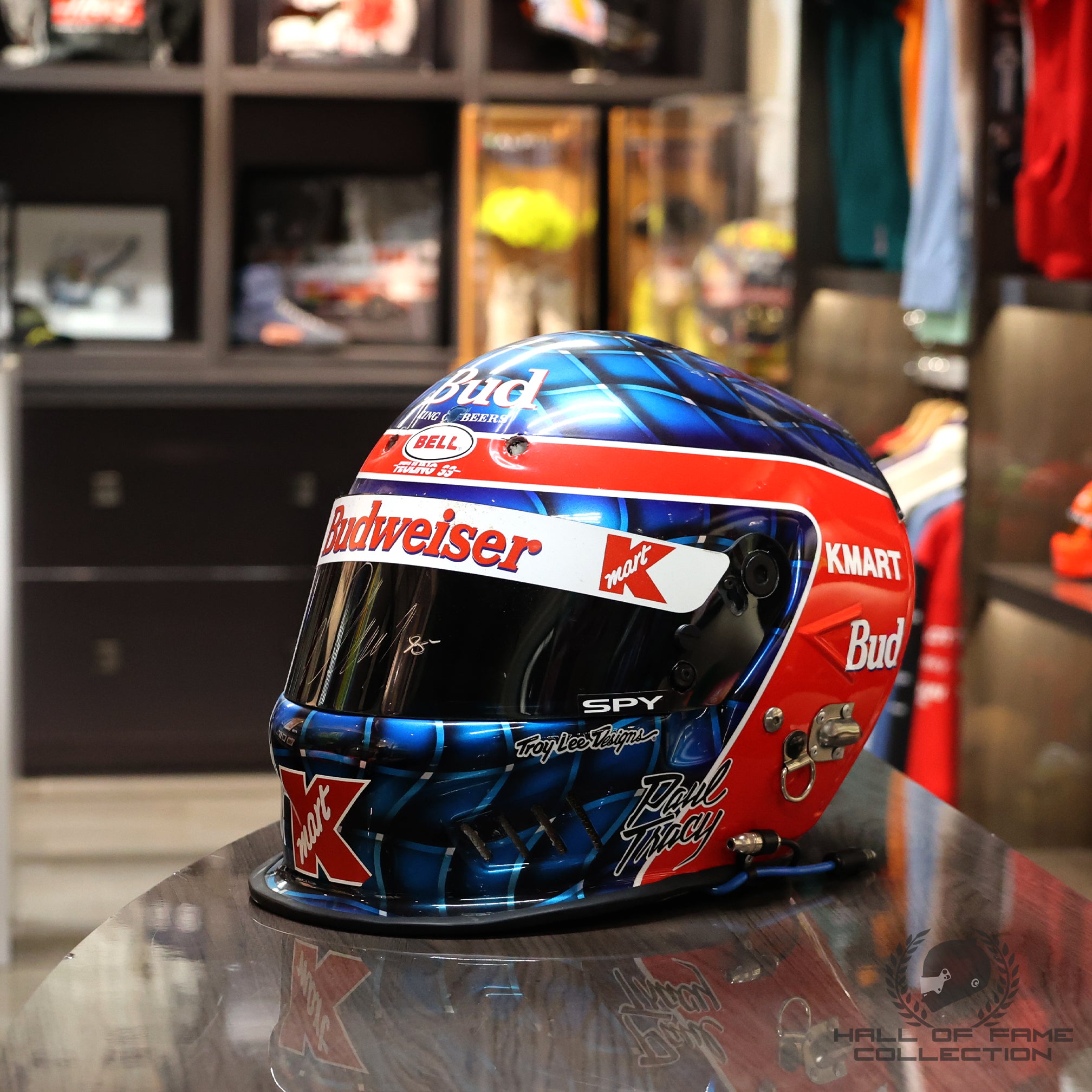 1995 Paul Tracy Signed Used Newman/Haas Racing Bell Feuling IndyCar Helmet