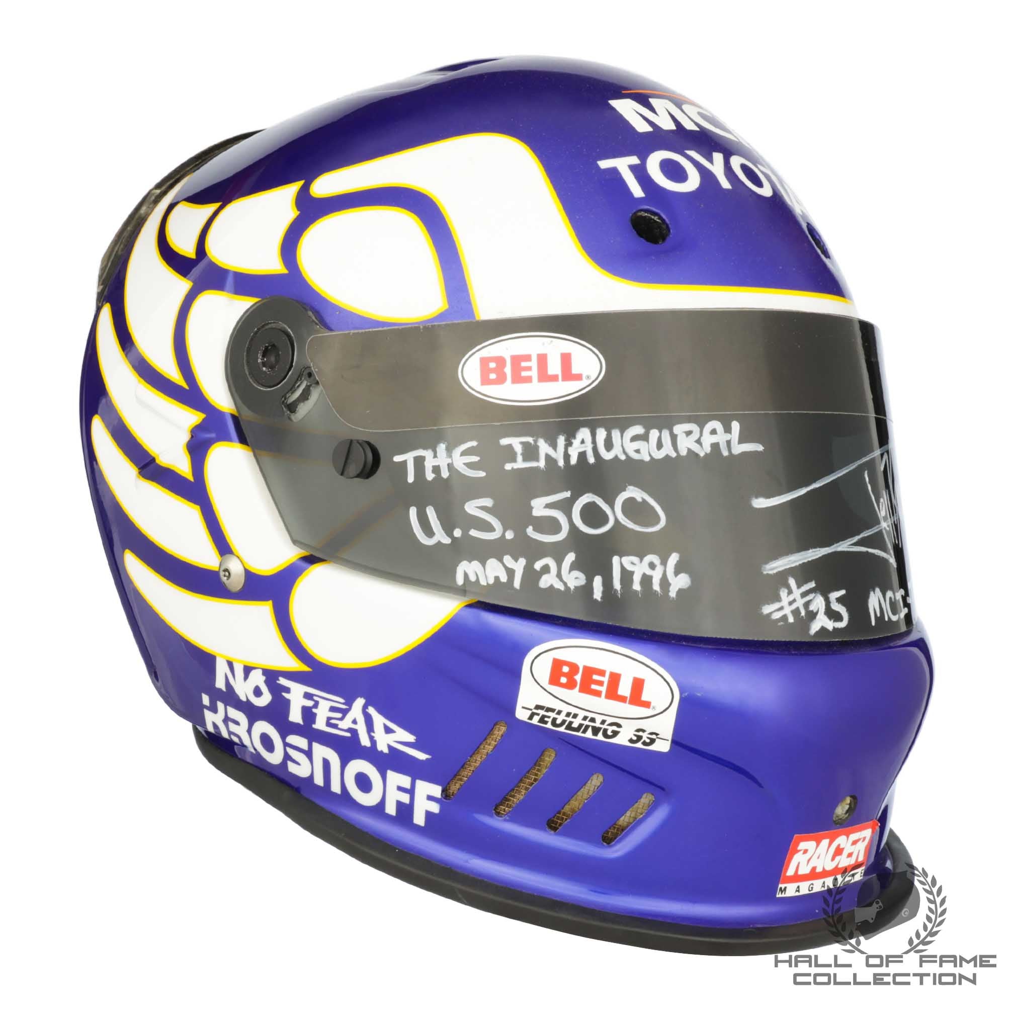 1996 Jeff Krosnoff Signed Race Used Bell Feuling Arciero-Wells Racing CART Series Helmet