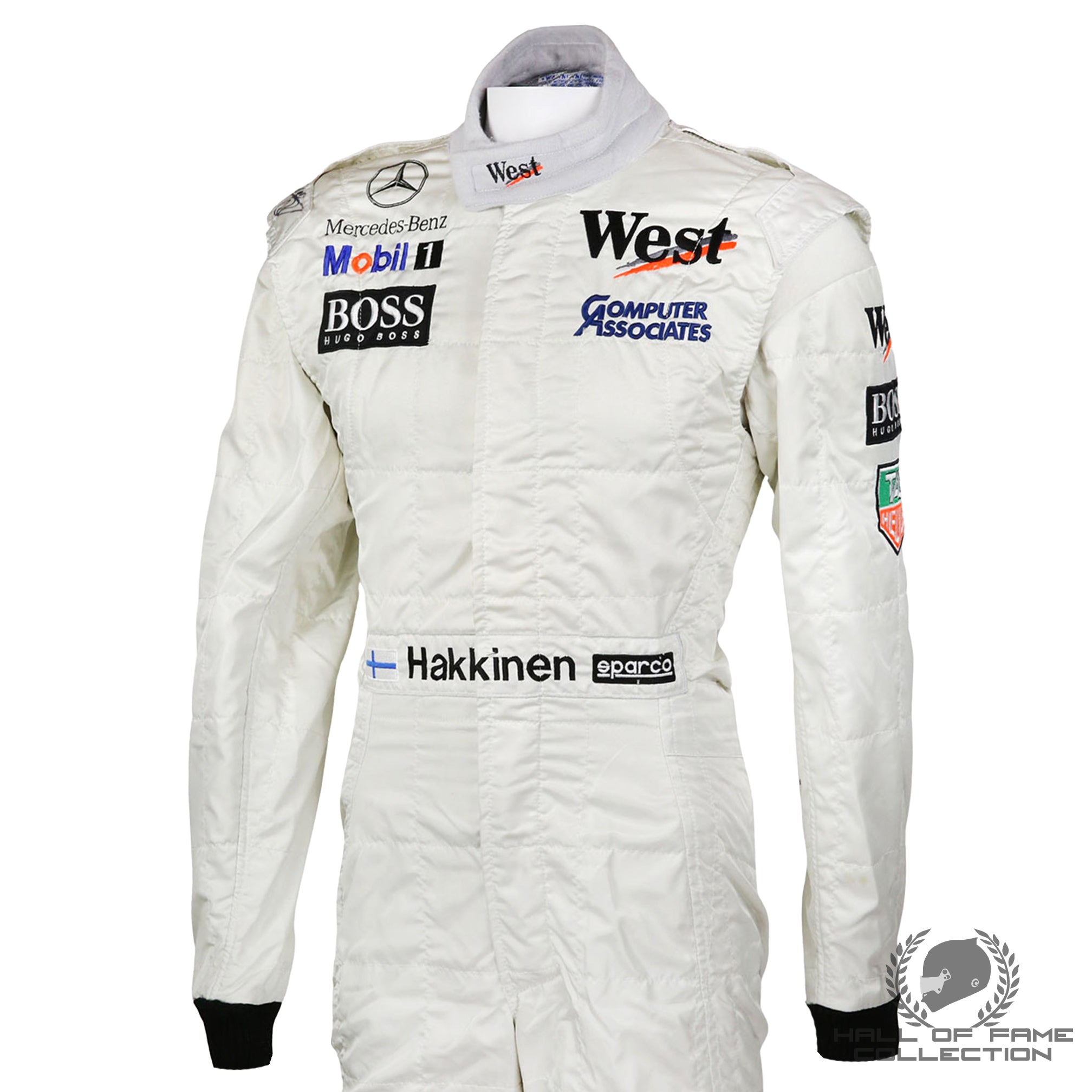 1997 Mika Hakkinen Signed Race Used Suit McLaren F1 Suit