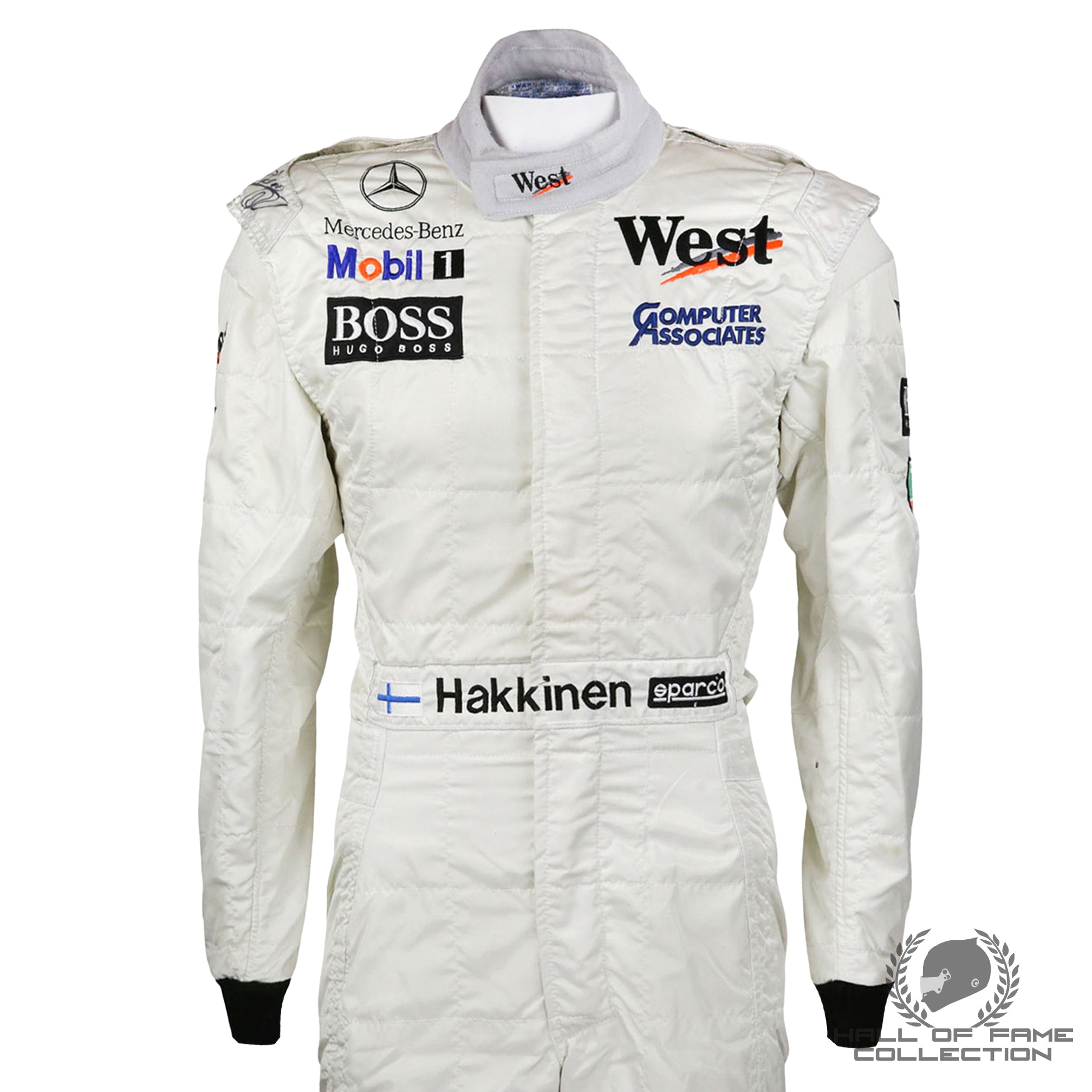 1997 Mika Hakkinen Signed Race Used Suit McLaren F1 Suit