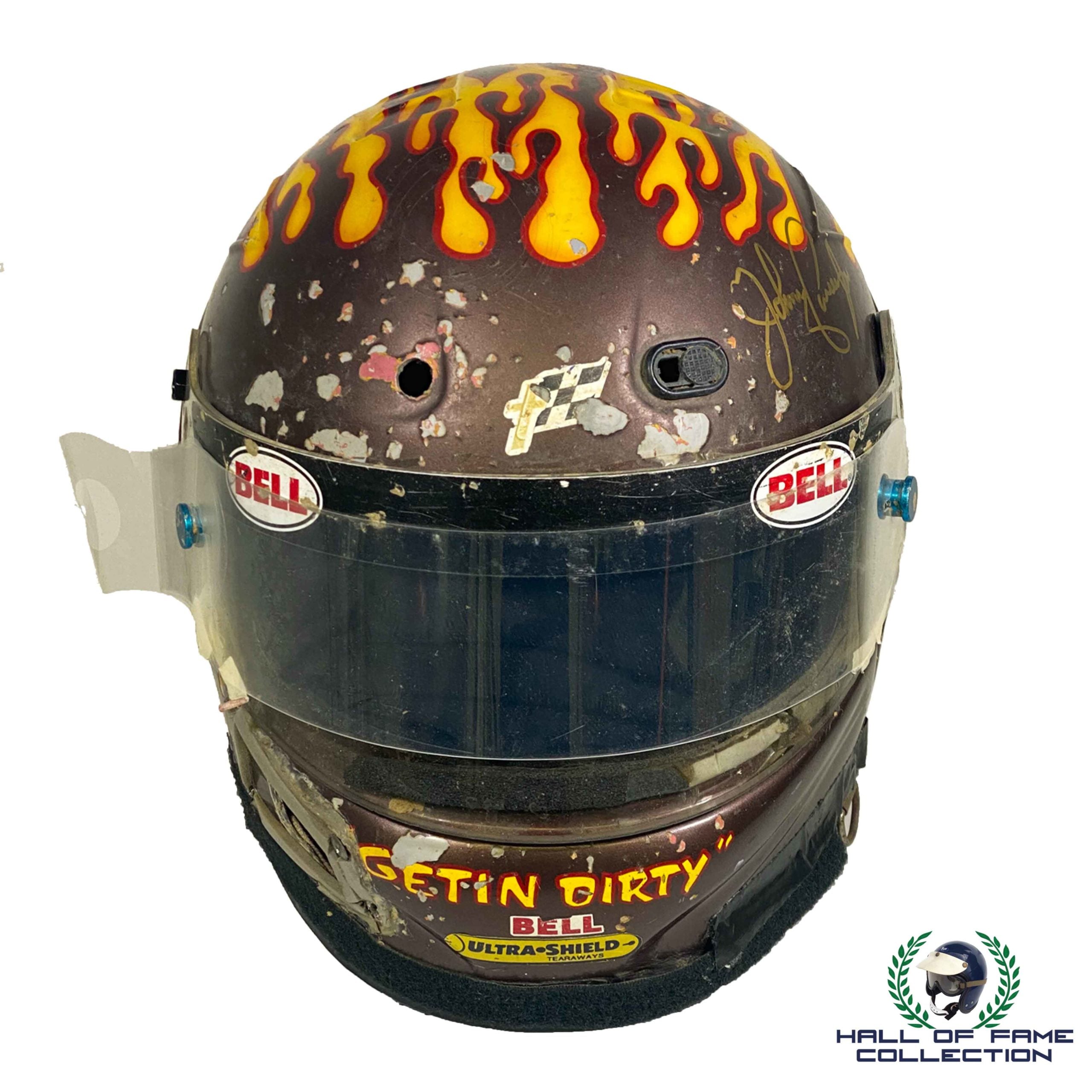 1998 Johnny Parsons Jr. Signed Race Used "Getting Dirty" Sprint Car Helmet