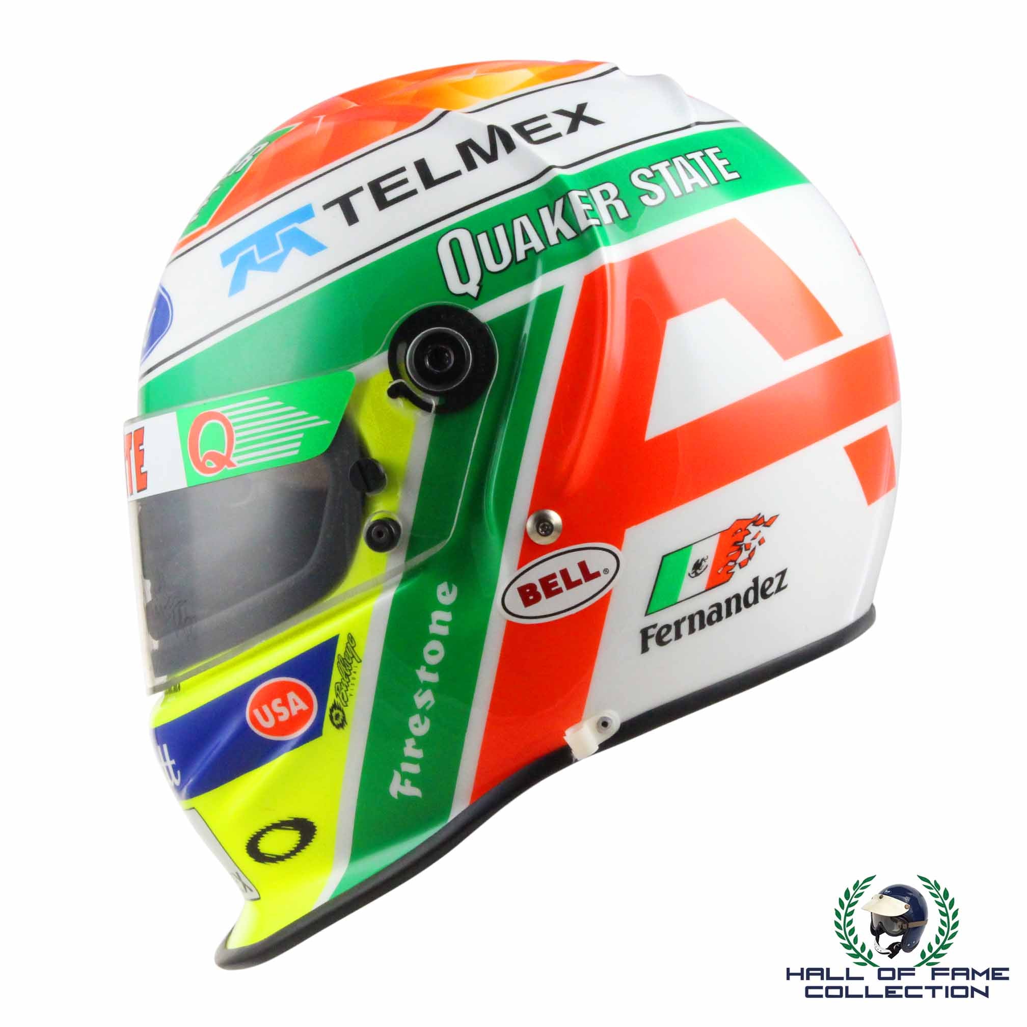 1999 Adrian Fernández Signed Race Used Pat Patrick Racing Bell Dominator IndyCar Helmet