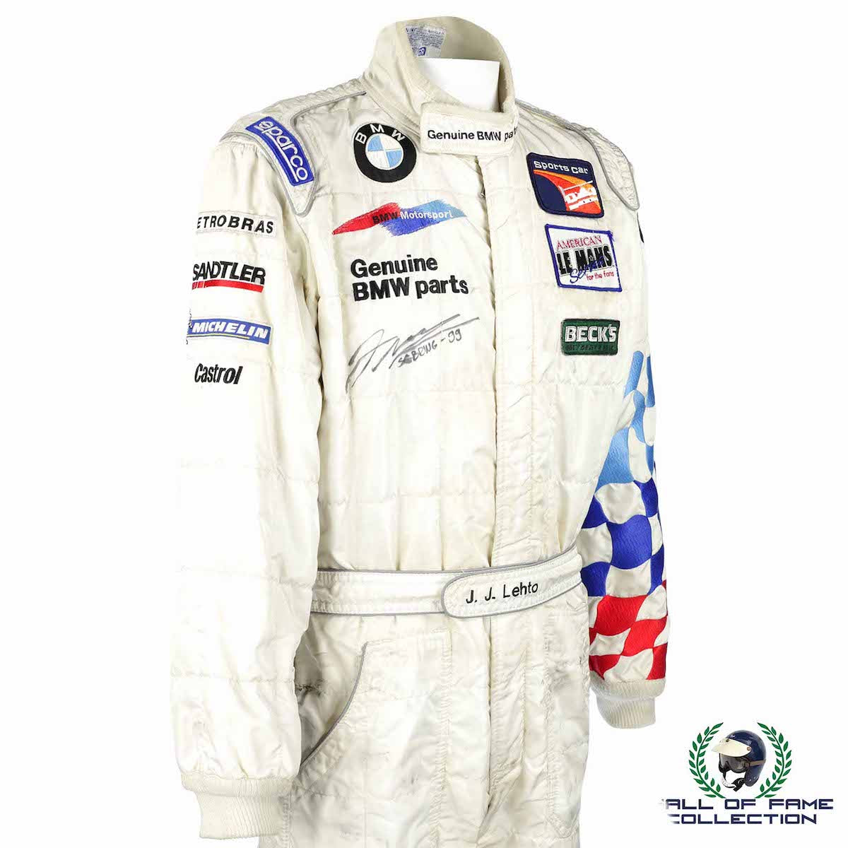 1999 JJ Lehto Signed Race Used BMW Sebring 12 Hours Suit