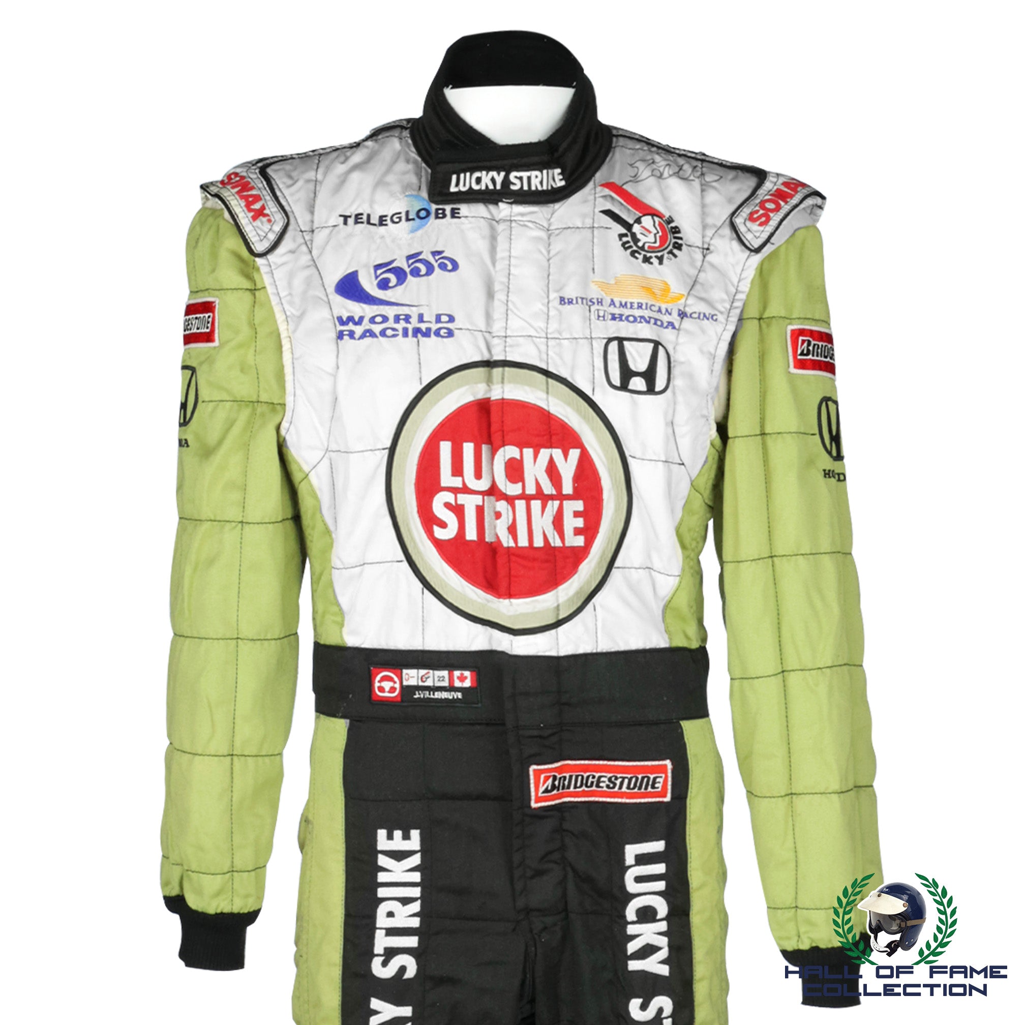 2000 Jacques Villeneuve Signed Australia GP Race Used BAR Lucky Strike Honda F1 Suit