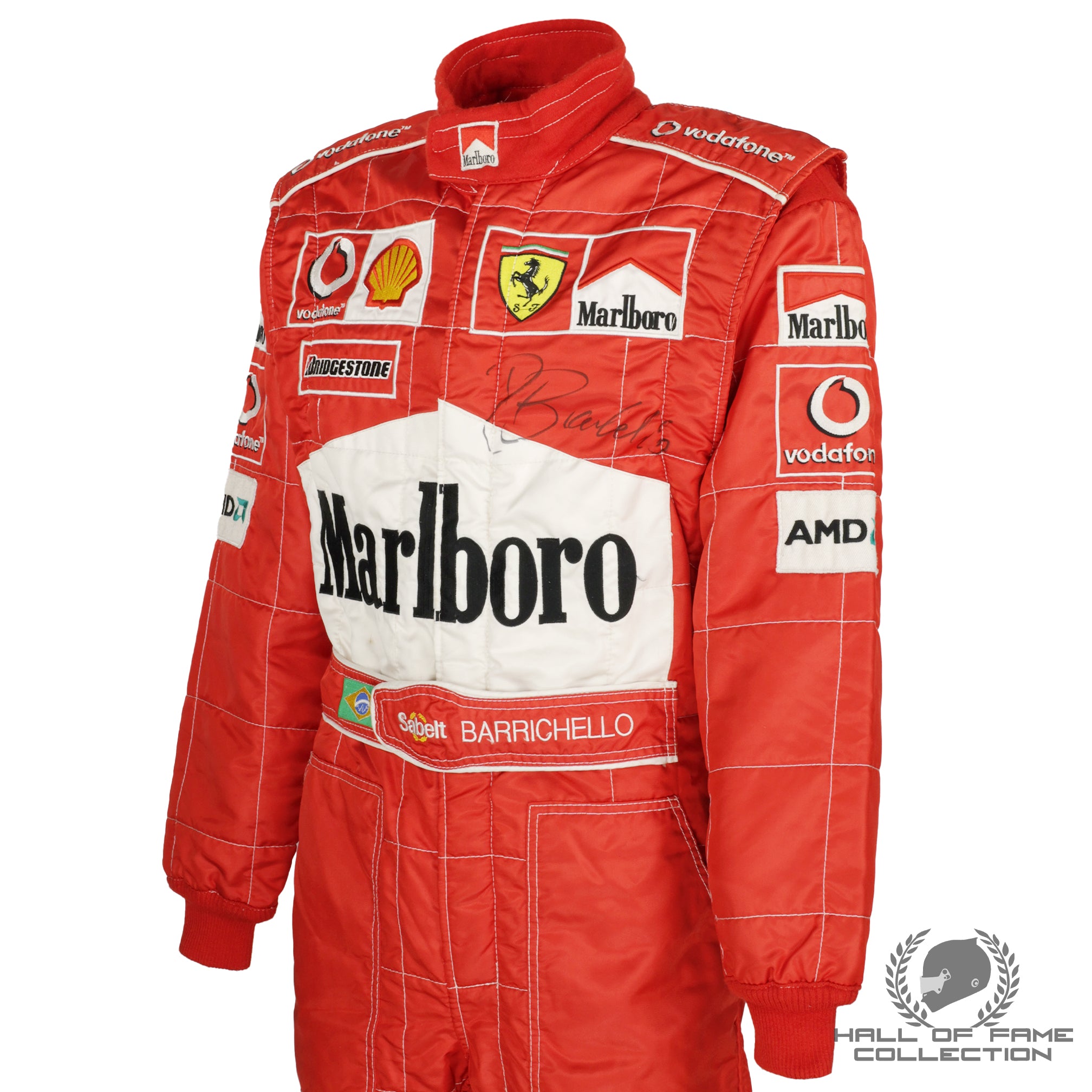 2003 Rubens Barrichello Signed Race Used Scuderia Ferrari F1 Suit