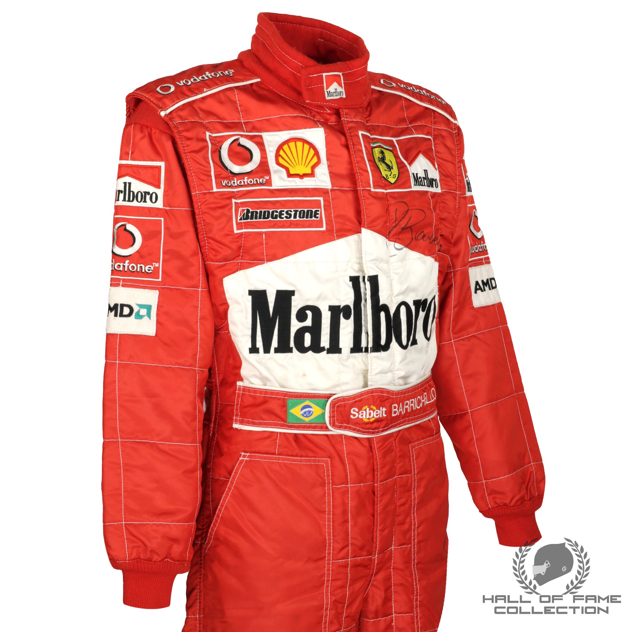 2003 Rubens Barrichello Signed Race Used Scuderia Ferrari F1 Suit