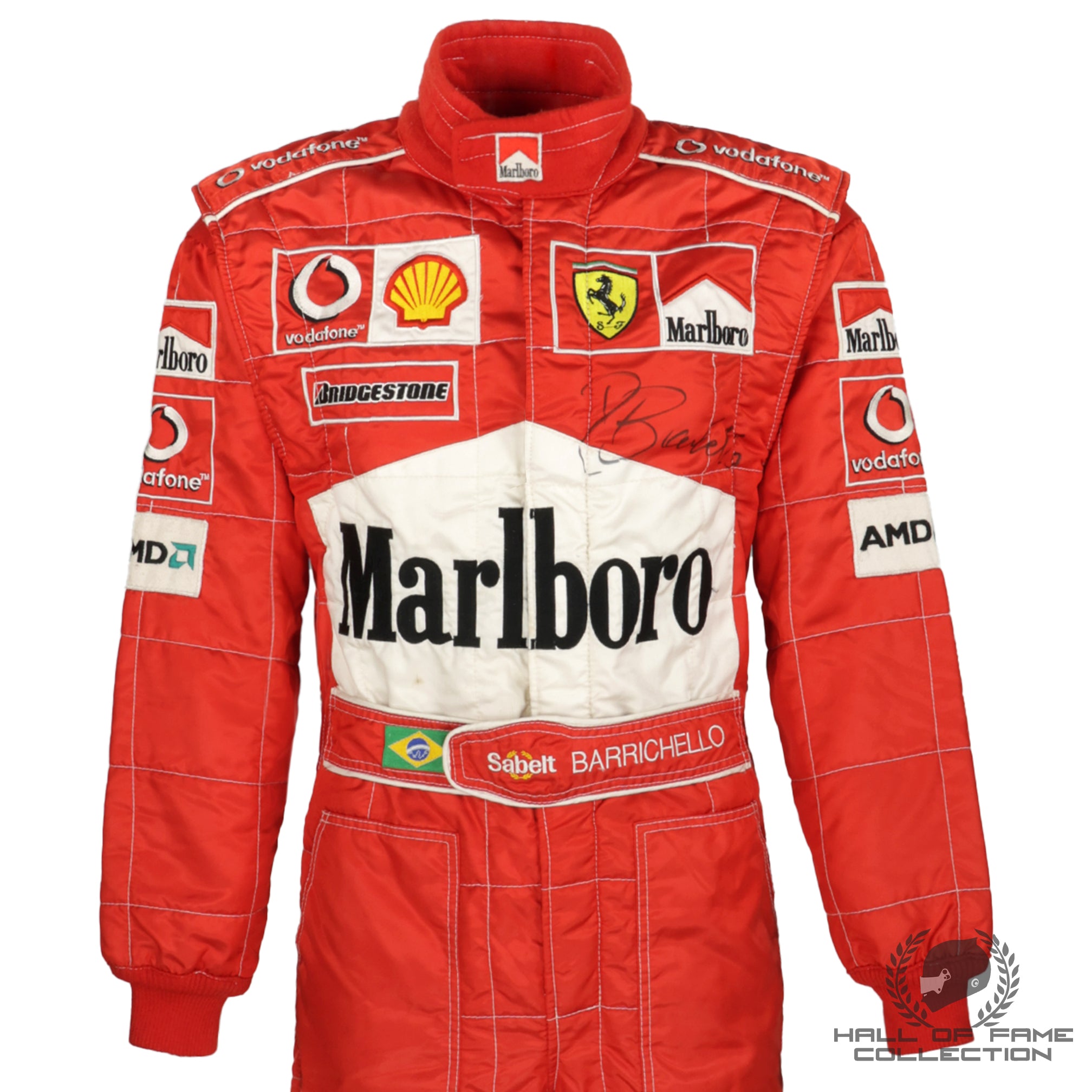 2003 Rubens Barrichello Signed Race Used Scuderia Ferrari F1 Suit