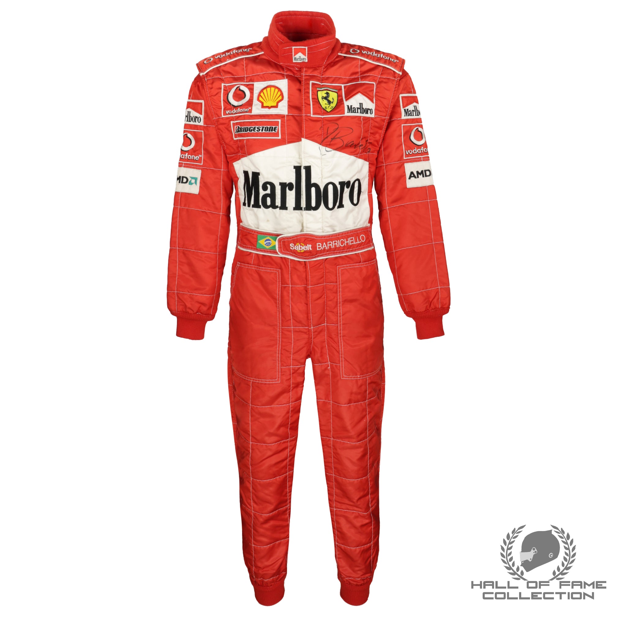 2003 Rubens Barrichello Signed Race Used Scuderia Ferrari F1 Suit