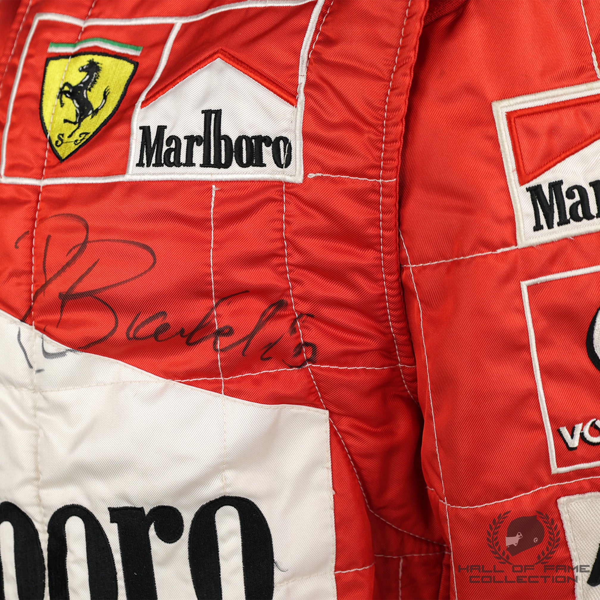 2003 Rubens Barrichello Signed Race Used Scuderia Ferrari F1 Suit