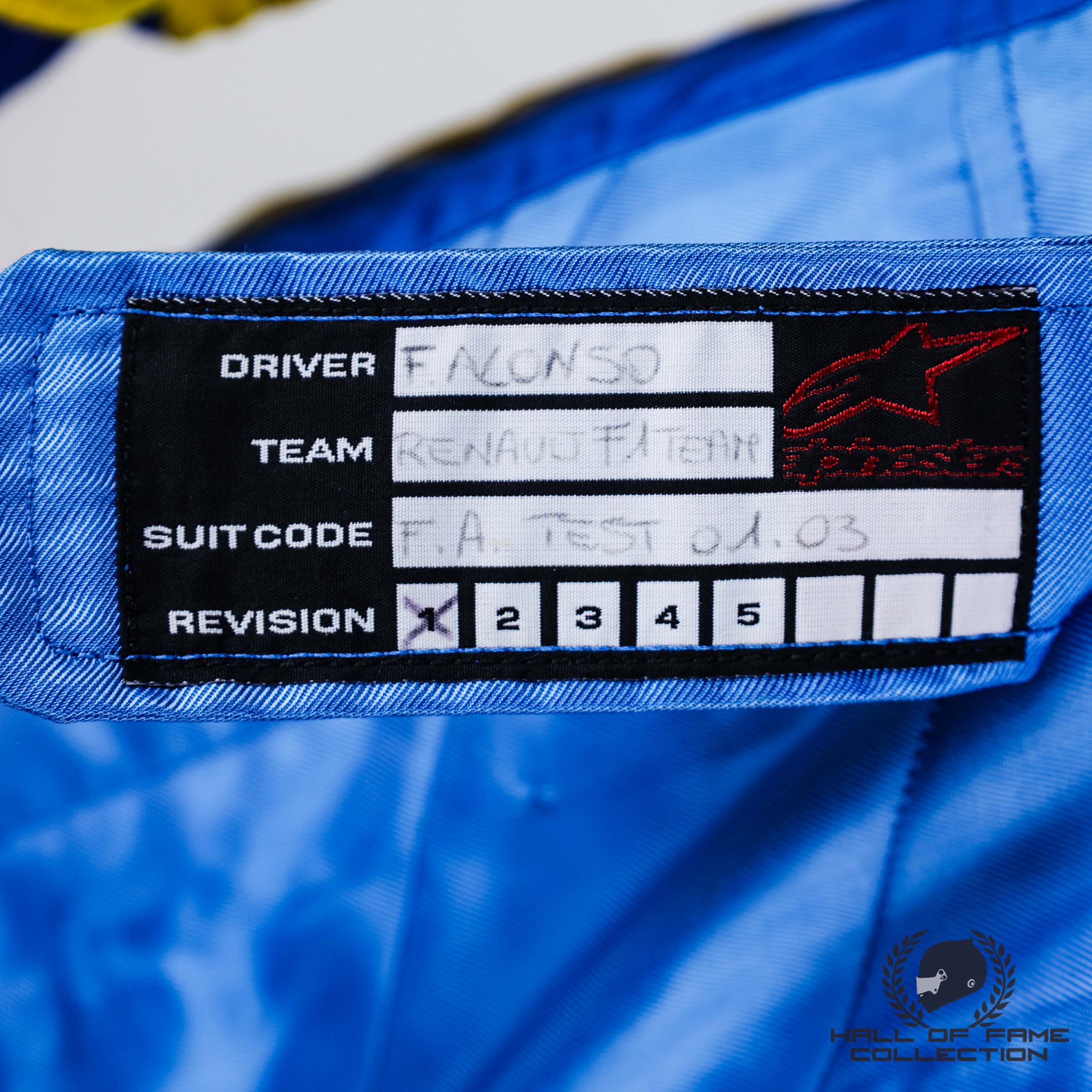 2003 Fernando Alonso Mild Seven Renault Barcelona Preseason Testing F1 Suit