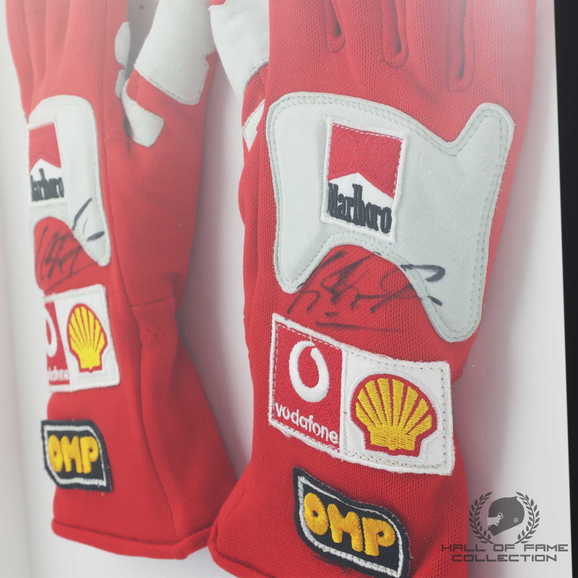 2004 Michael Schumacher Signed Scuderia Ferrari Custom Framed Replica F1 Gloves