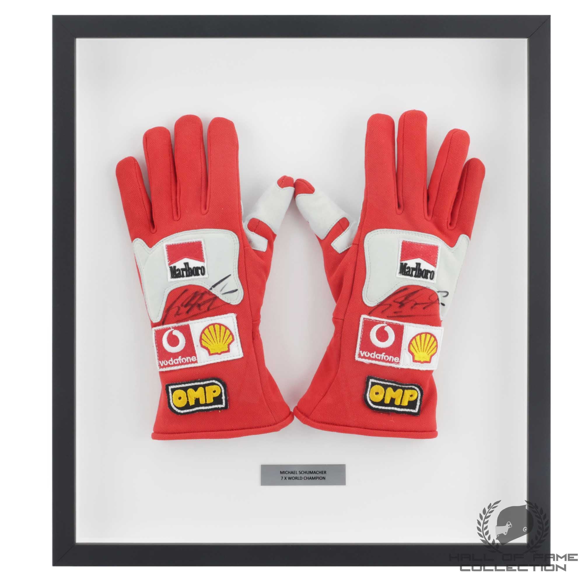 2004 Michael Schumacher Signed Scuderia Ferrari Custom Framed Replica F1 Gloves