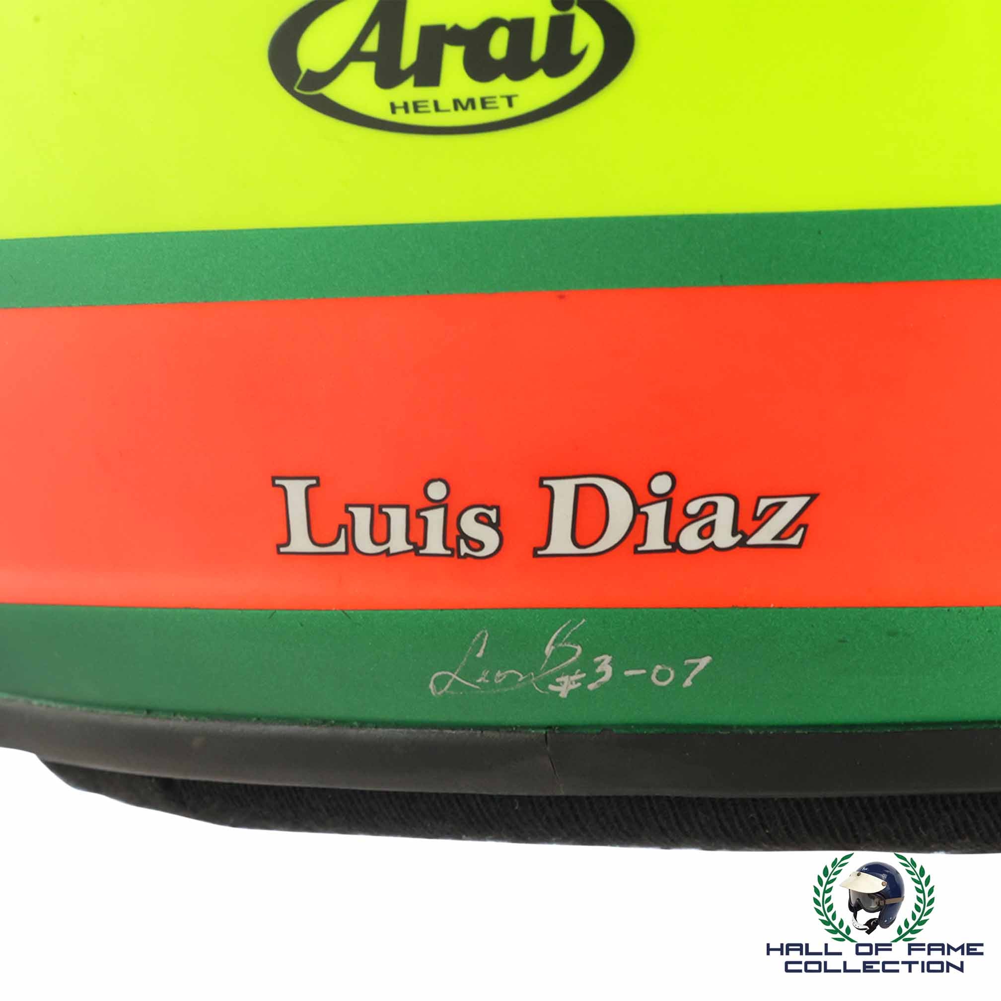 2007 Luis Diaz Signed Race Used Lowes Fernandez Racing Acura ALMS Helmet