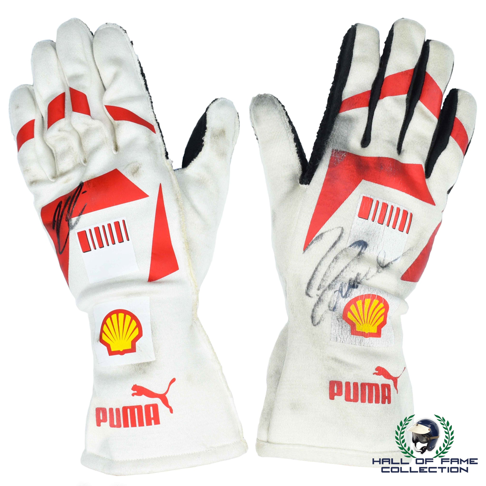2008 Kimi Raikkonen/Felipe Massa Signed Race Used Ferrari F1 Gloves Se