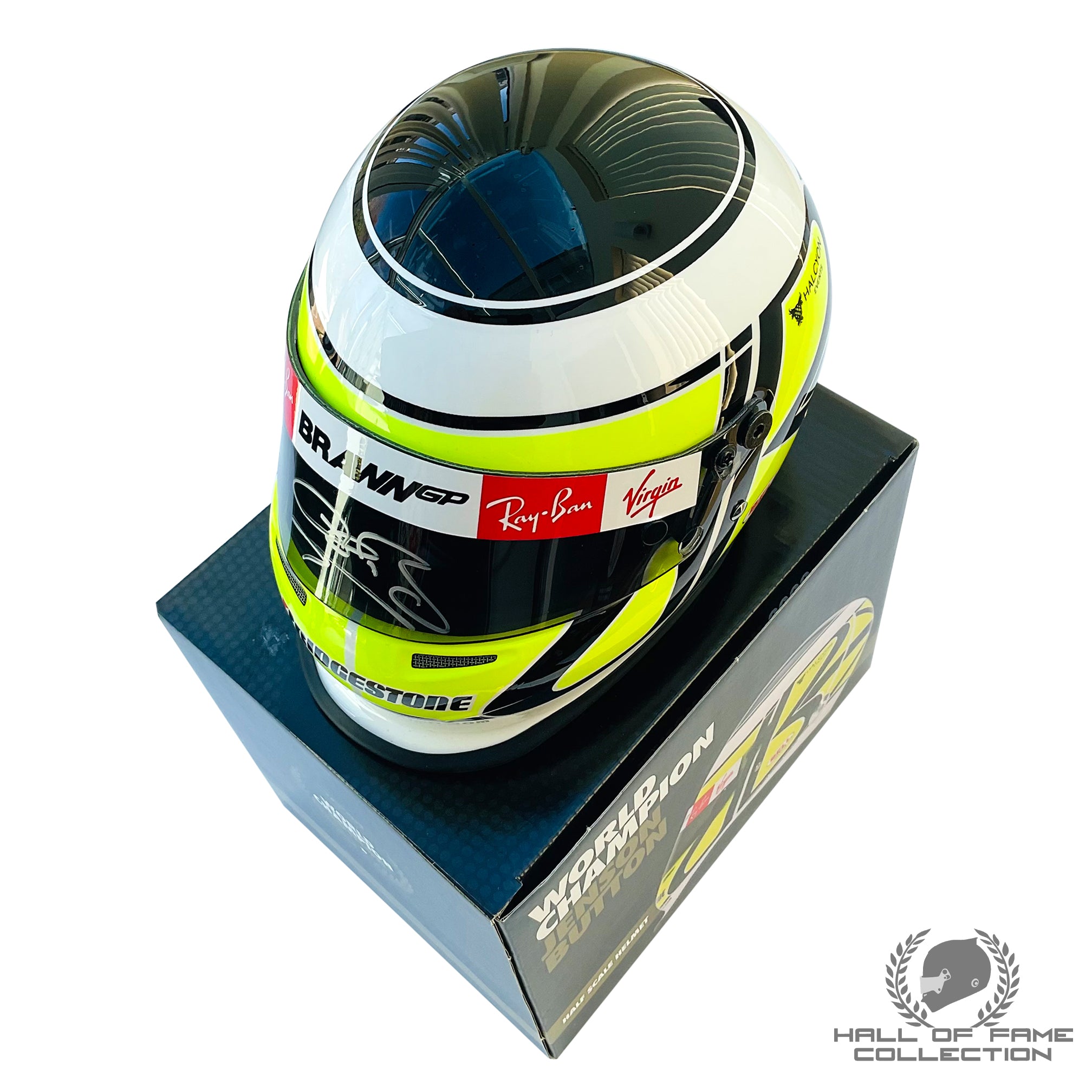 2009 Jenson Button Signed 1/2 Scale Bell Brawn GP F1 Helmet