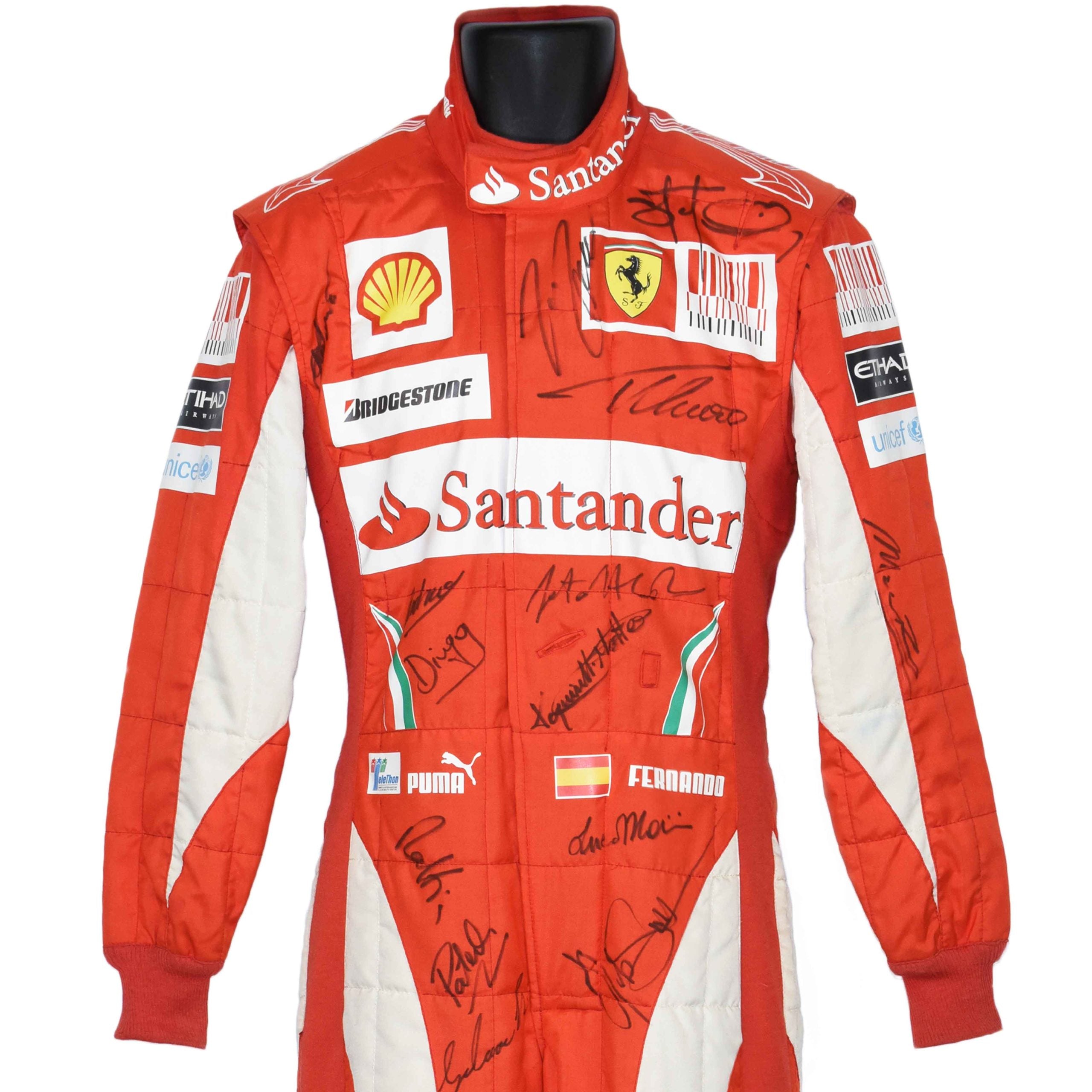 2010 Fernando Alonso/Massa/Domenicali Team Multi Signed Scuderia Ferrari F1 Puma Suit