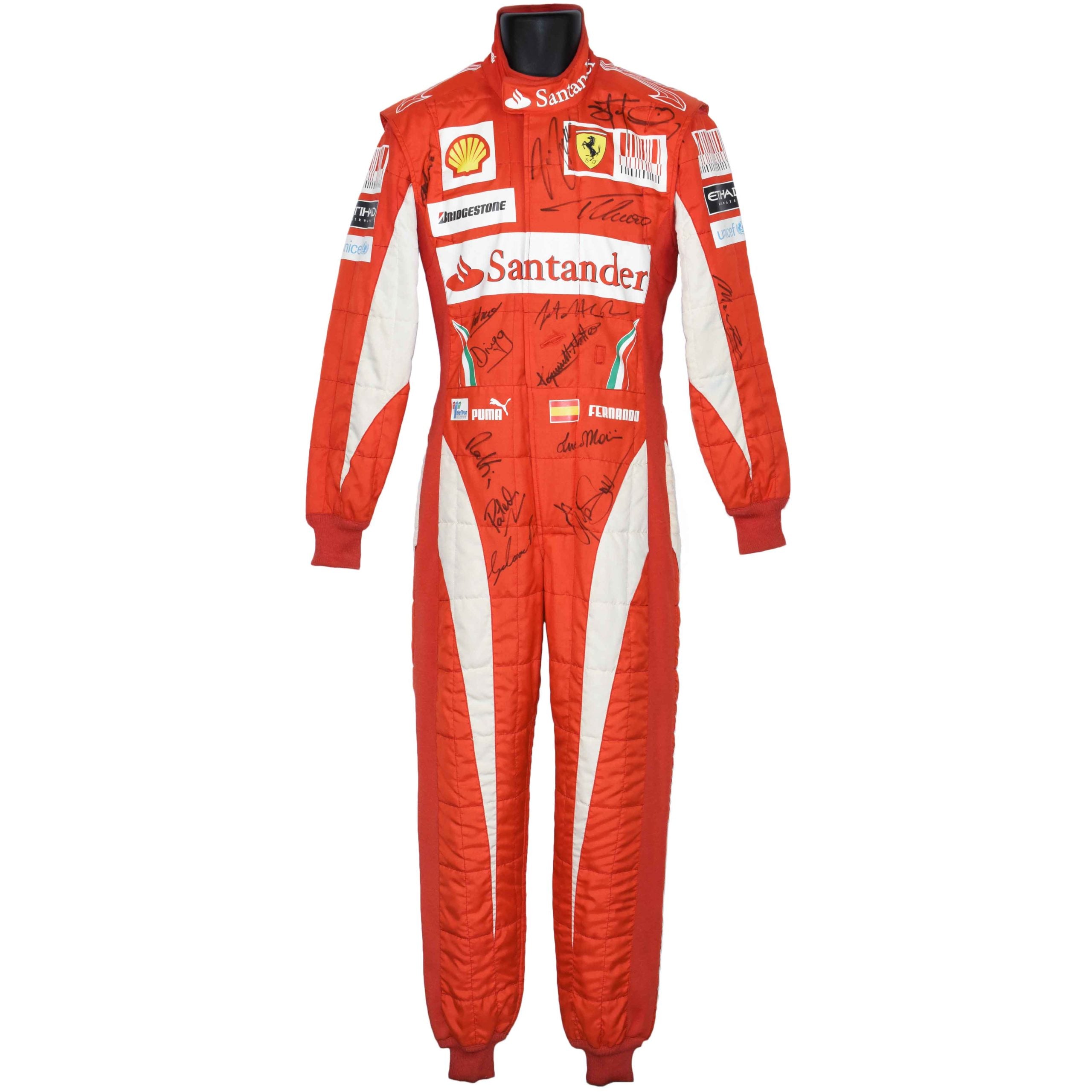 2010 Fernando Alonso/Massa/Domenicali Team Multi Signed Scuderia Ferrari F1 Puma Suit