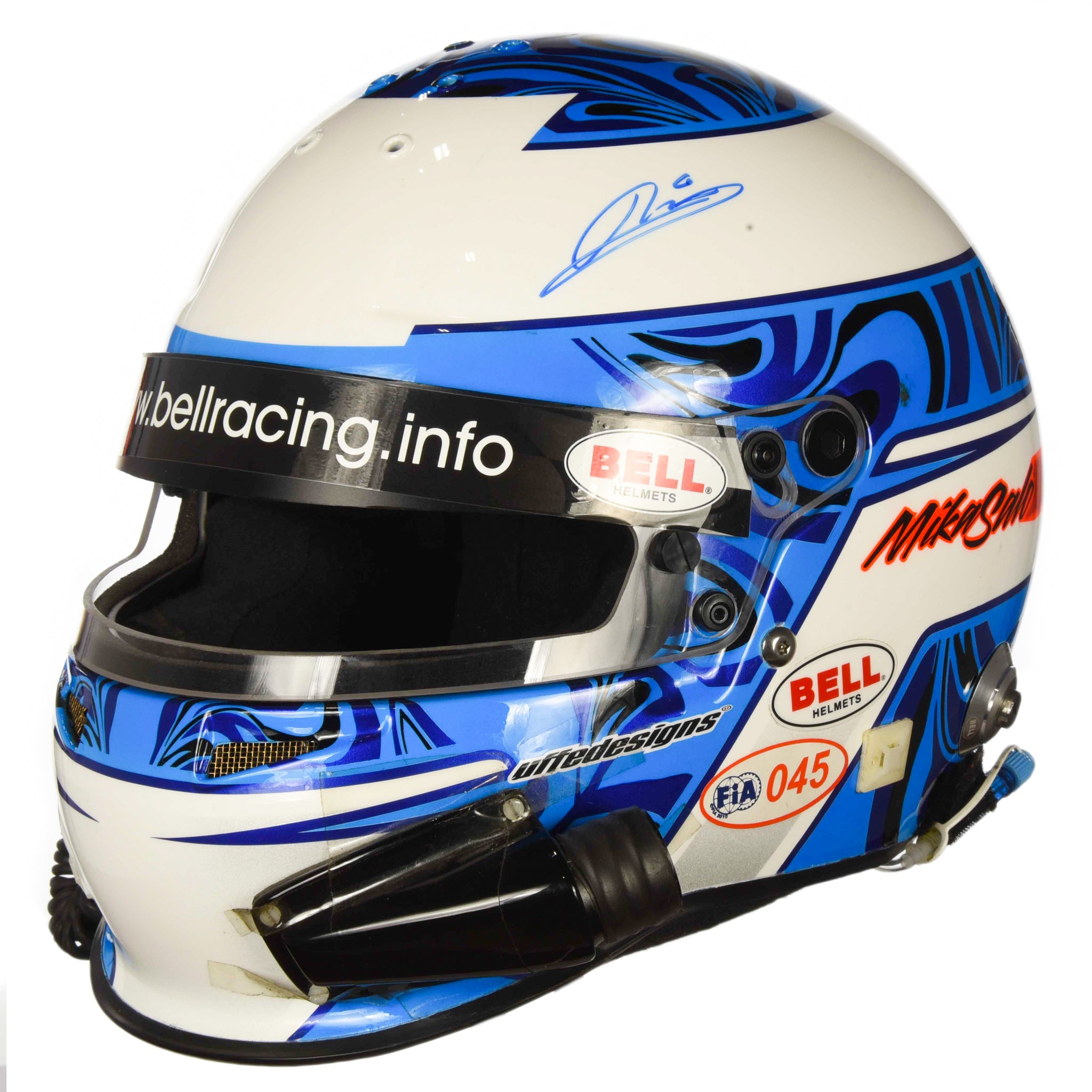 2010 Mika Salo Signed Race Used Bell HP3 ALMS/ FIA GT Ferrari Helmet