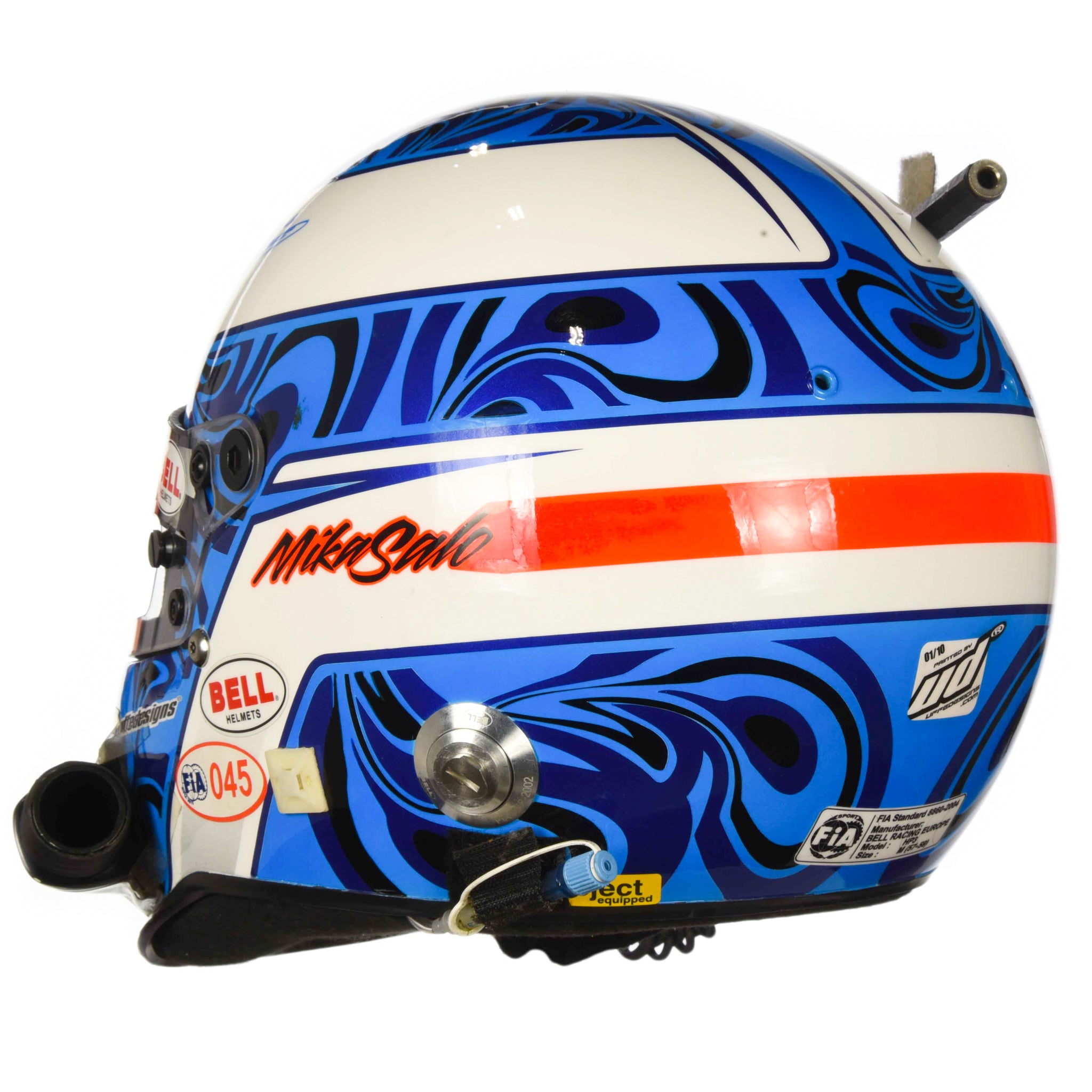2010 Mika Salo Signed Race Used Bell HP3 ALMS/ FIA GT Ferrari Helmet