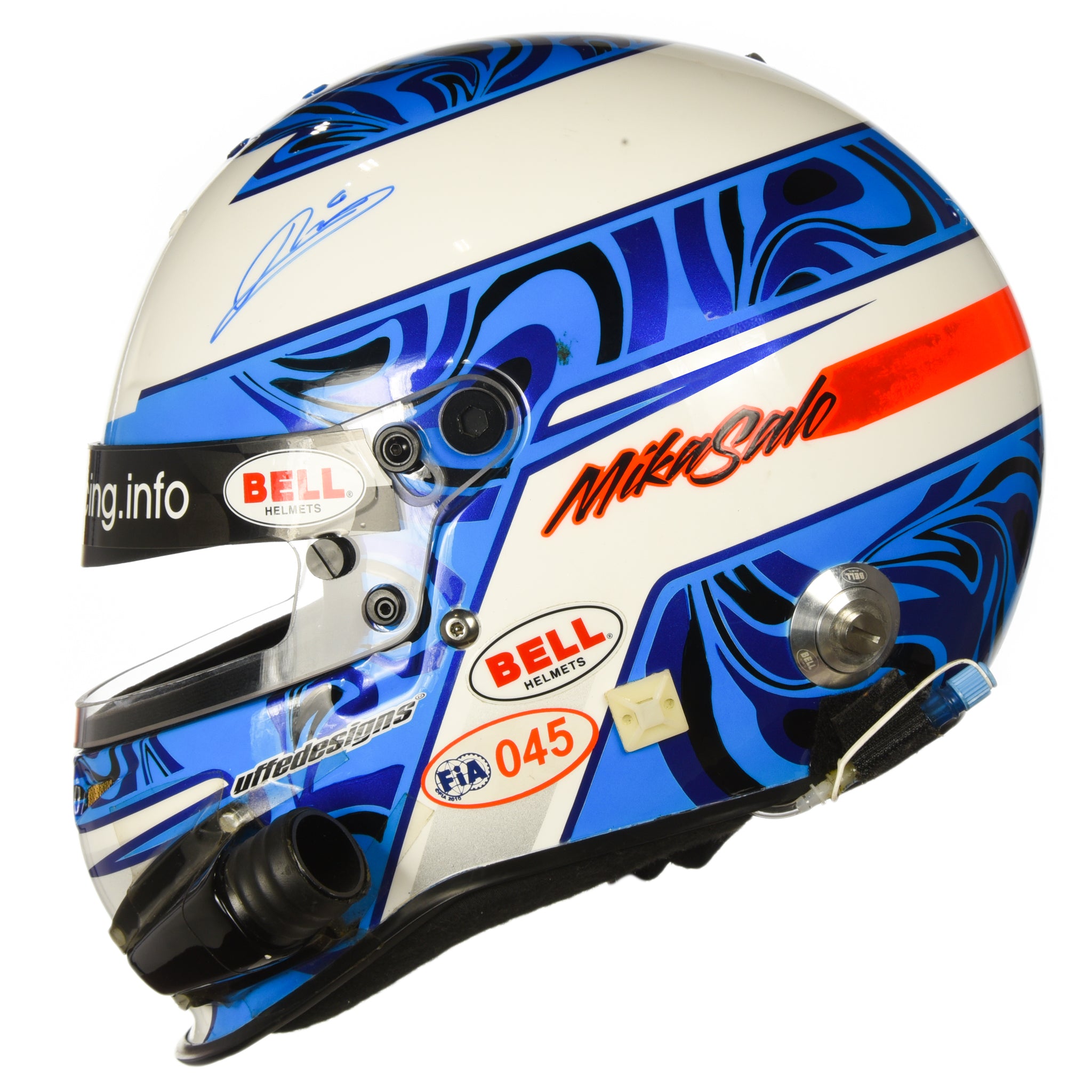 2010 Mika Salo Signed Race Used Bell HP3 ALMS/ FIA GT Ferrari Helmet 2010 Mika Salo Signed Race Used Bell HP3 ALMS/ FIA GT Ferrari Helmet