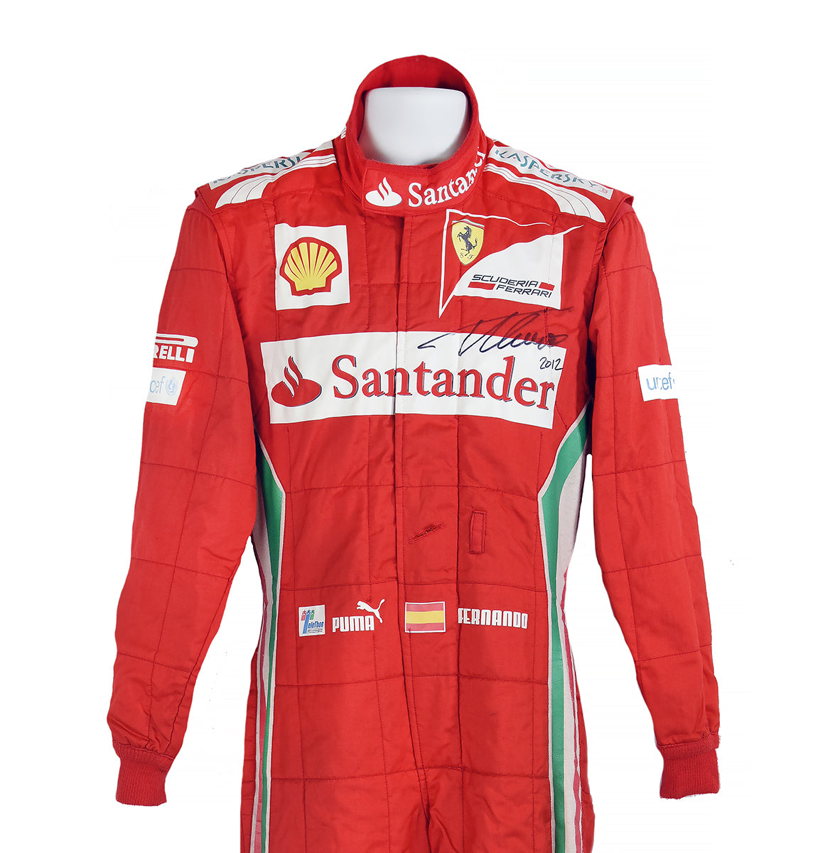 2012 Fernando Alonso Signed Race Used Ferrari F1 Suit