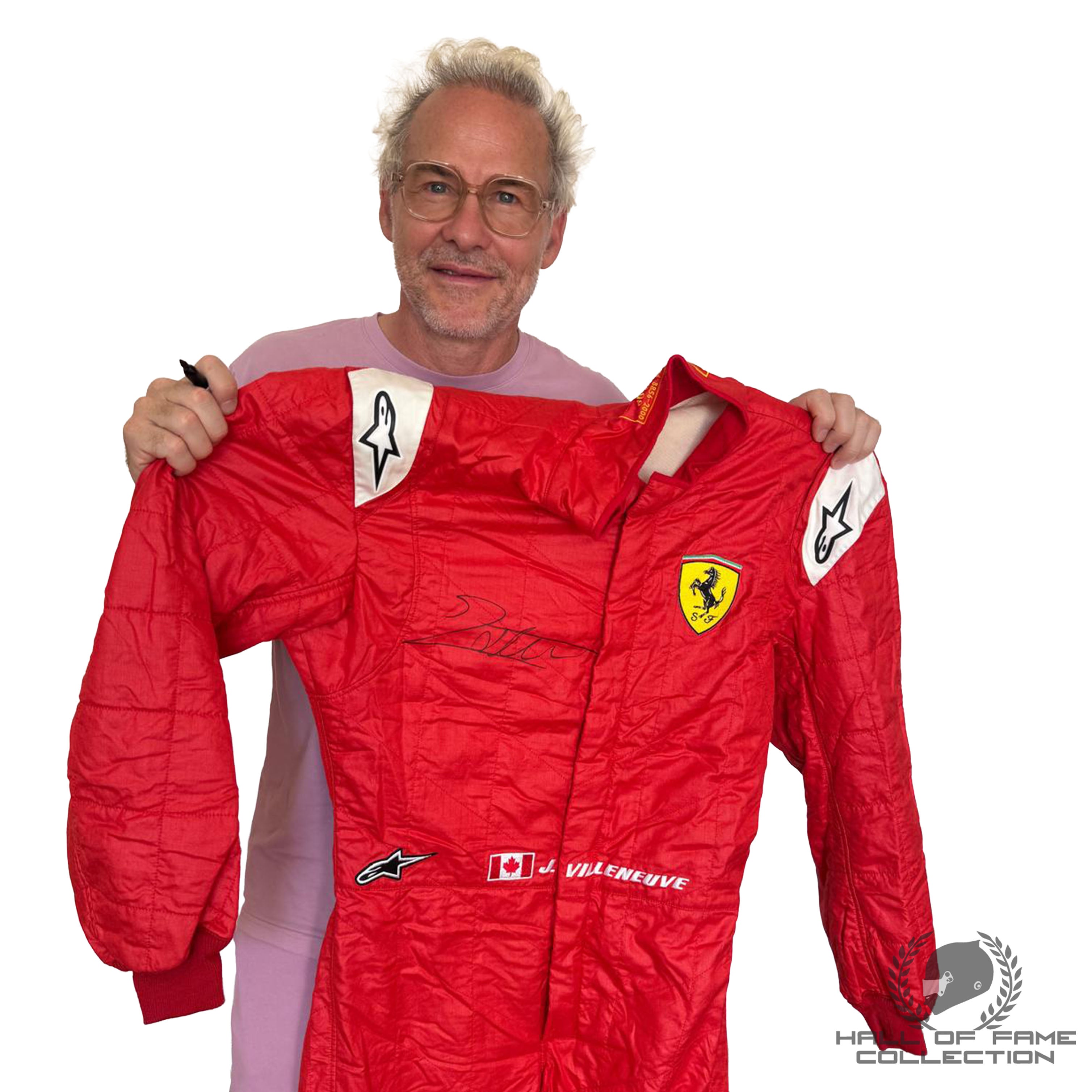 2012 Jacques Villeneuve Signed Used 30th Anniversary Ferrari F1 Suit & Helmet