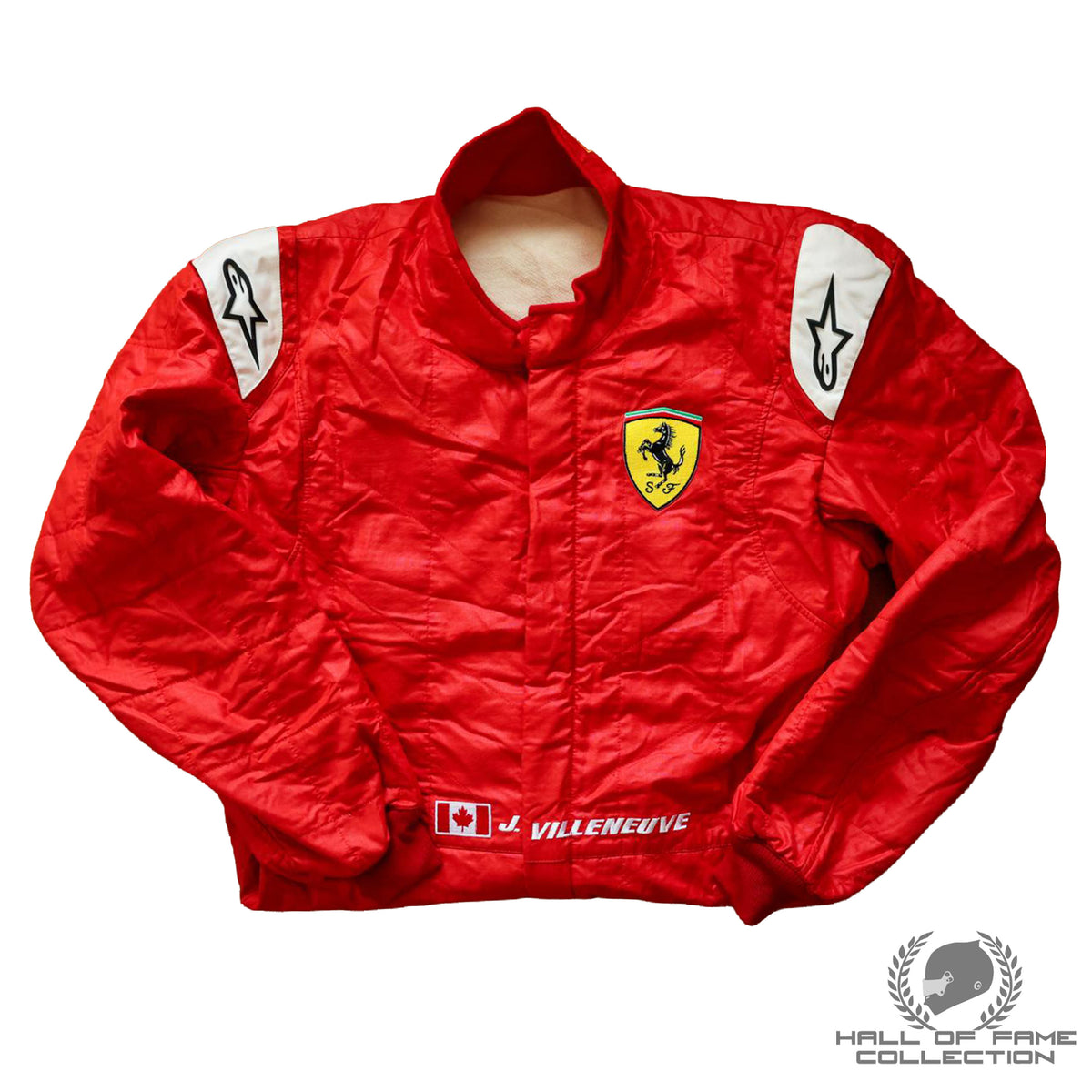 2012 Jacques Villeneuve Signed Used 30th Anniversary Ferrari F1 Suit & Helmet