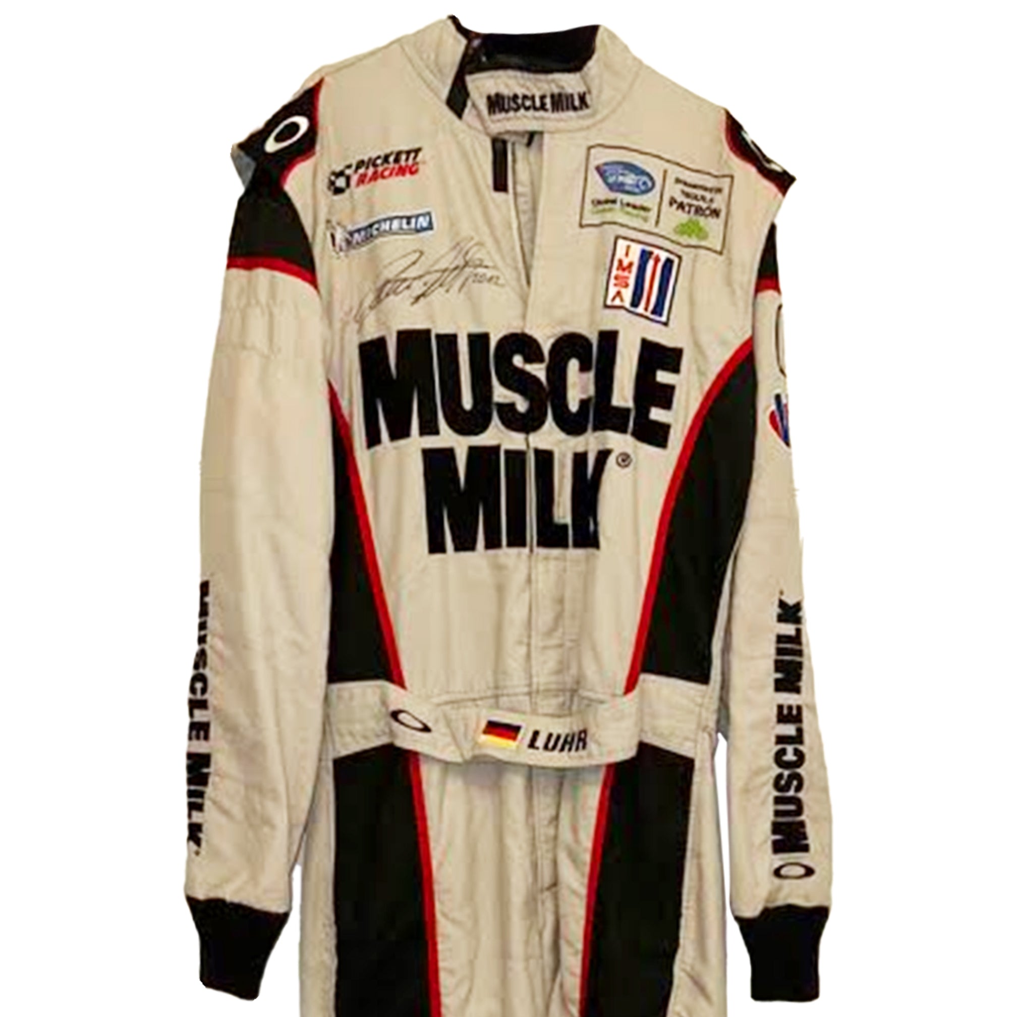 2012 Lucas Luhr Signed Muscle Milk Pickett Racing ALMS Championship Season Suit