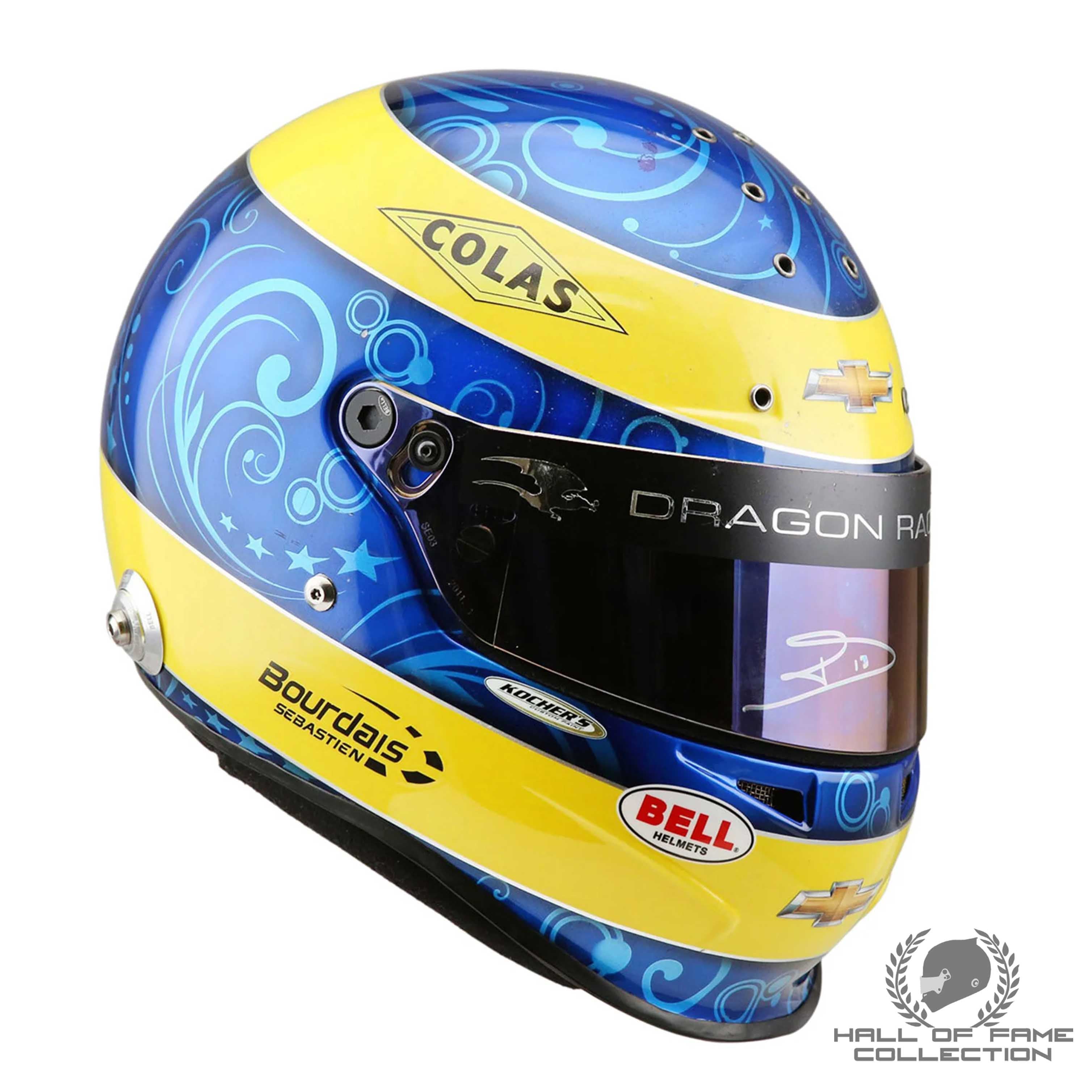 2012/13 Sebastien Bourdais Signed Race Used Dragon Racing Indycar Helmet