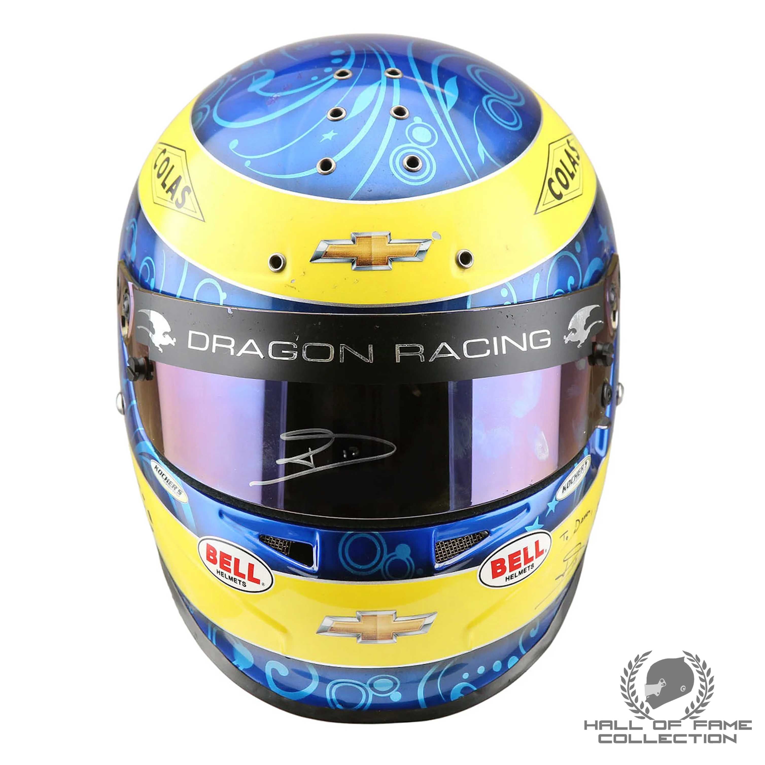 2012/13 Sebastien Bourdais Signed Race Used Dragon Racing Indycar Helmet