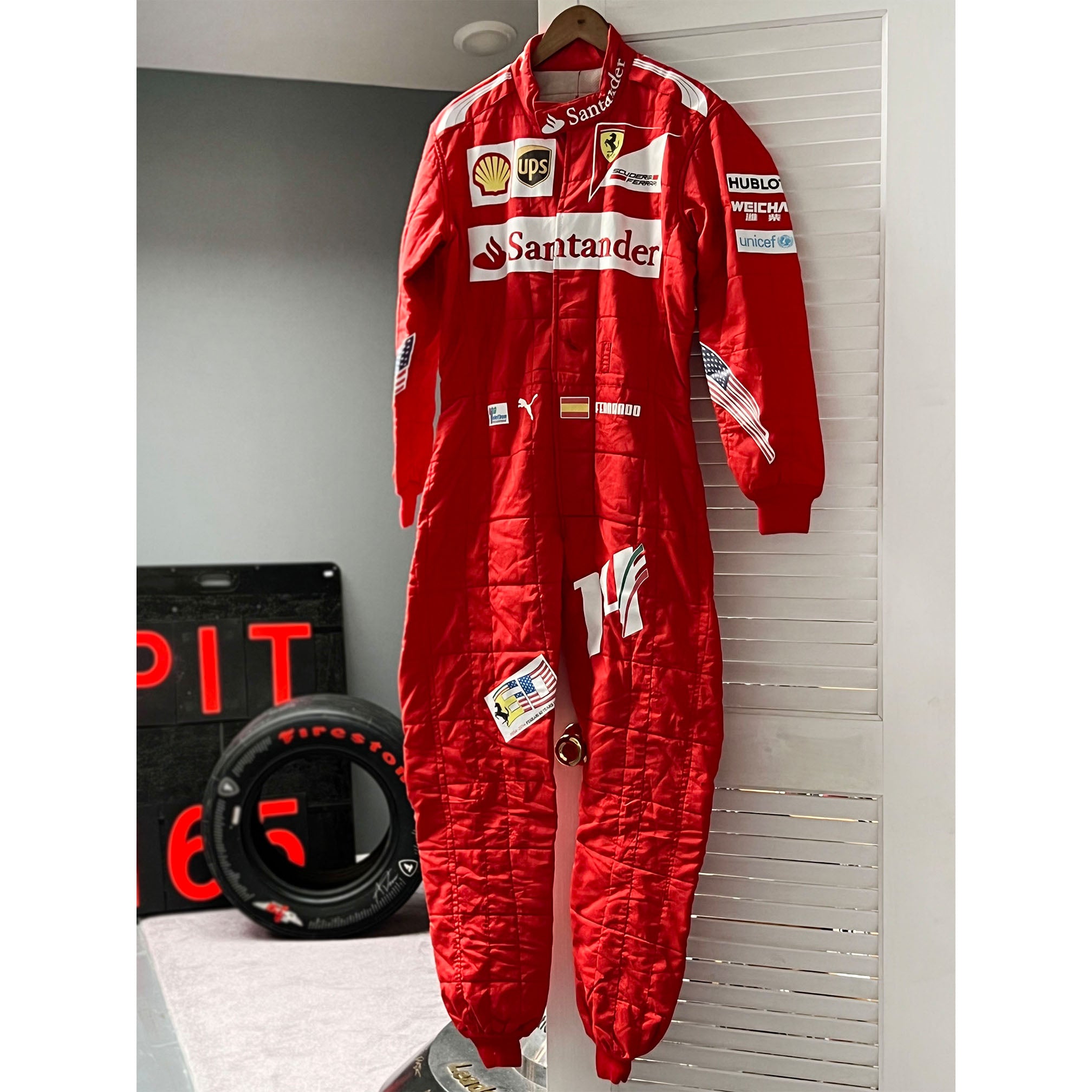 2014 Fernando Alonso United States GP Race Used Scuderia Ferrari F1 Suit