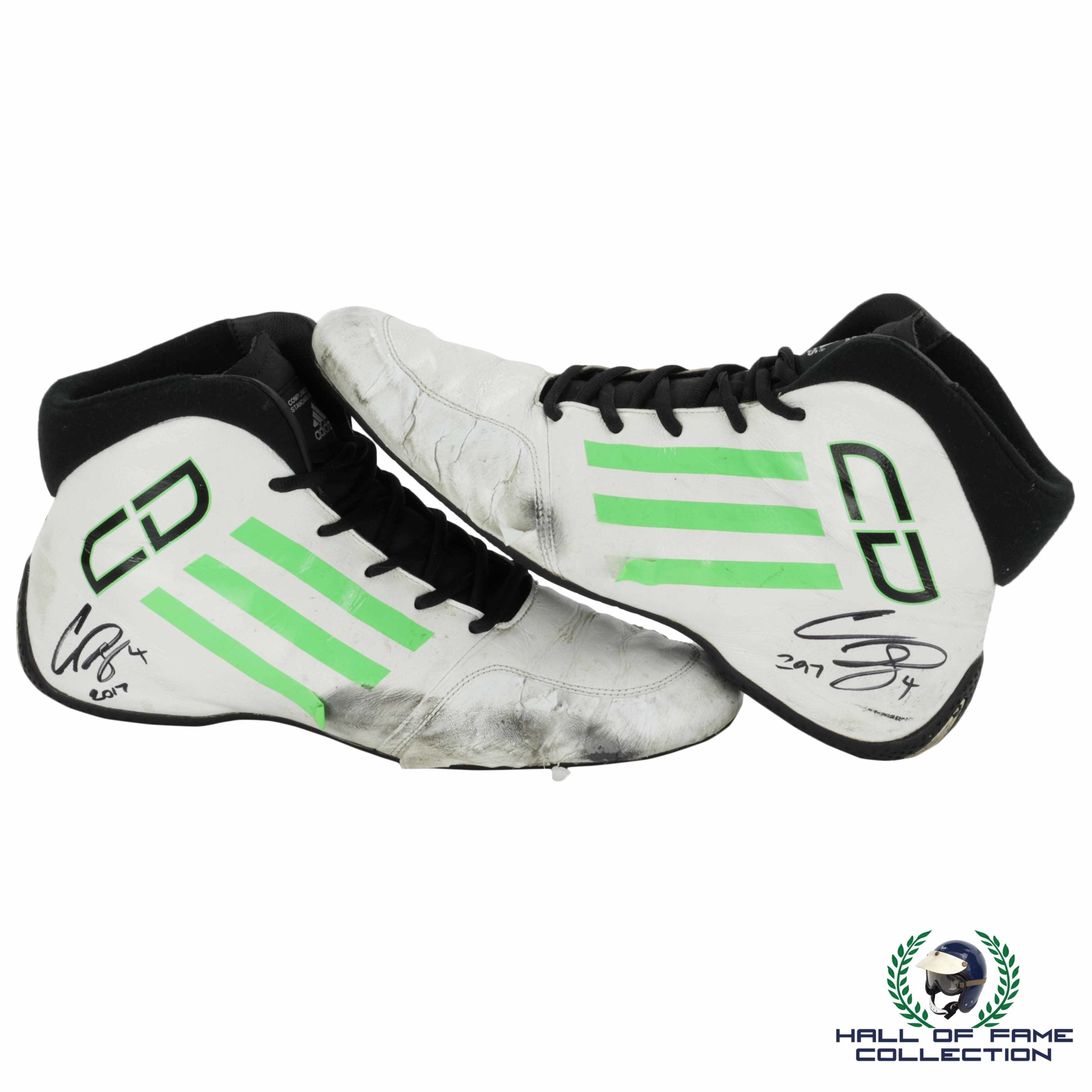 2017 Conor Daly Signed Indy 500 Used AJ Foyt Racing Adidas IndyCar Boots