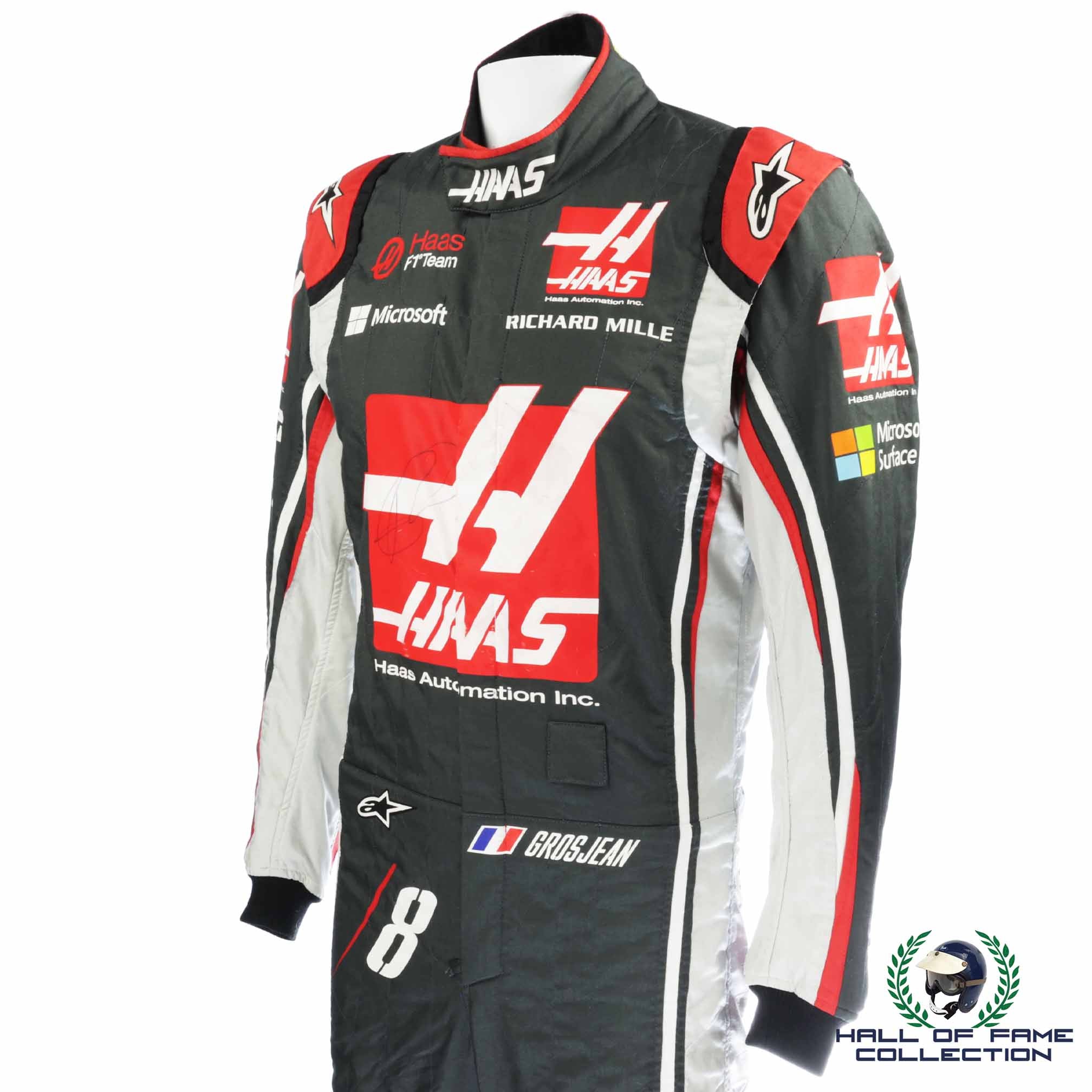 2017 Romain Grosjean Signed Race Used Haas F1 Suit