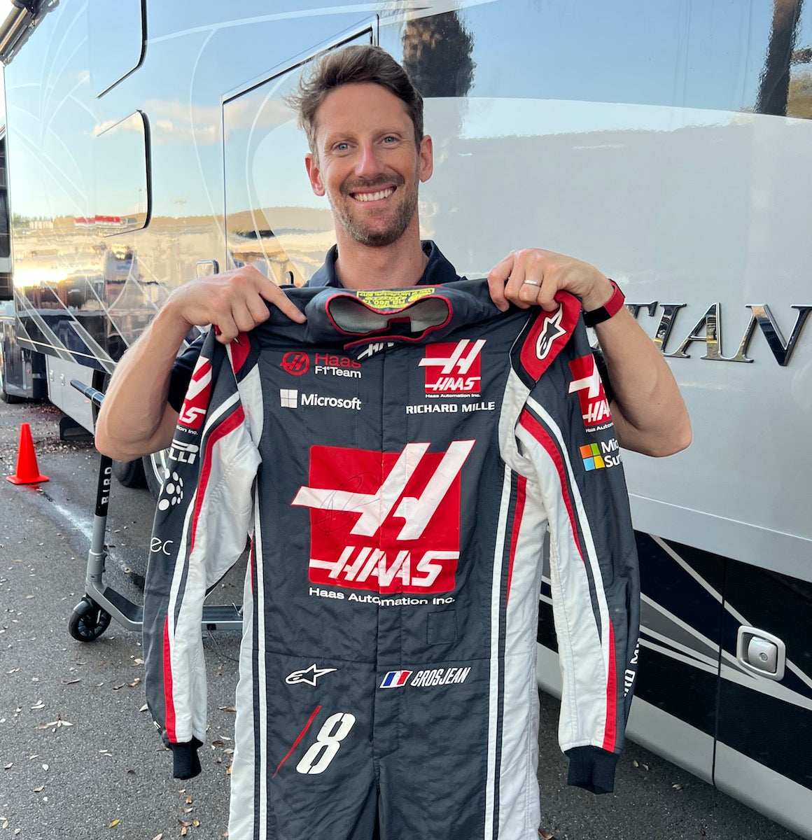 2017 Romain Grosjean Signed Race Used Haas F1 Suit