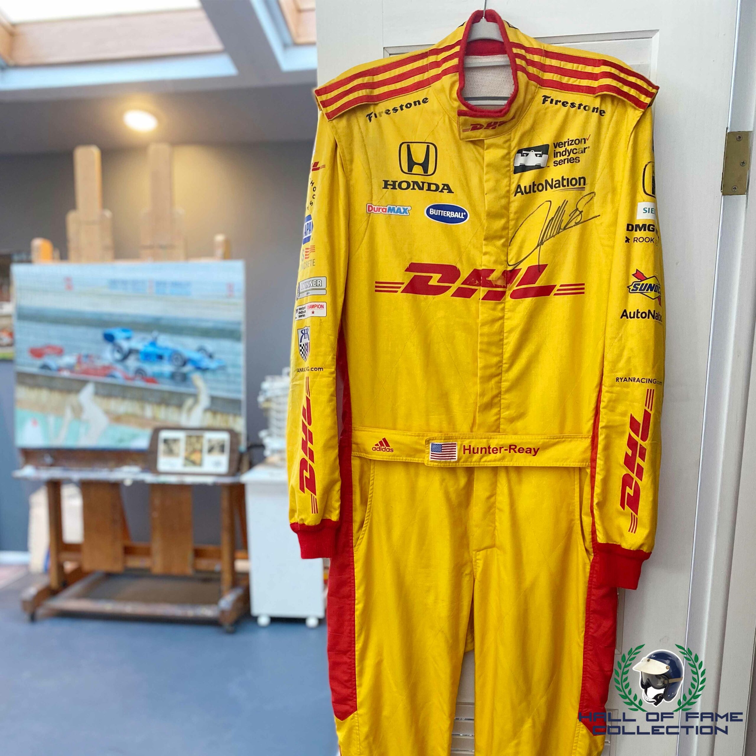 2018 Ryan Hunter Reay Signed Detroit Podium Race Used Andretti Autosport IndyCar Suit