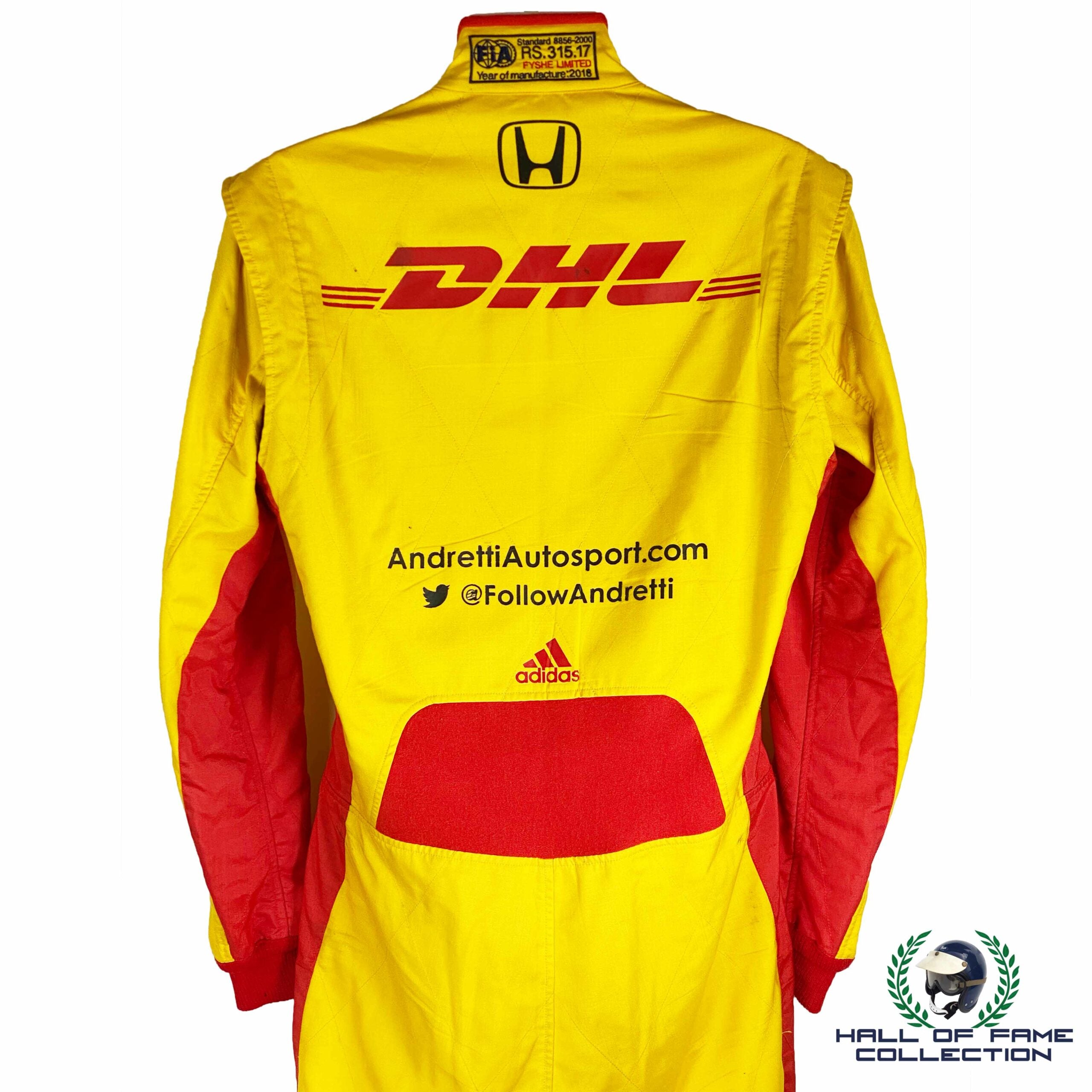 2018 Ryan Hunter Reay Signed Detroit Podium Race Used Andretti Autosport IndyCar Suit