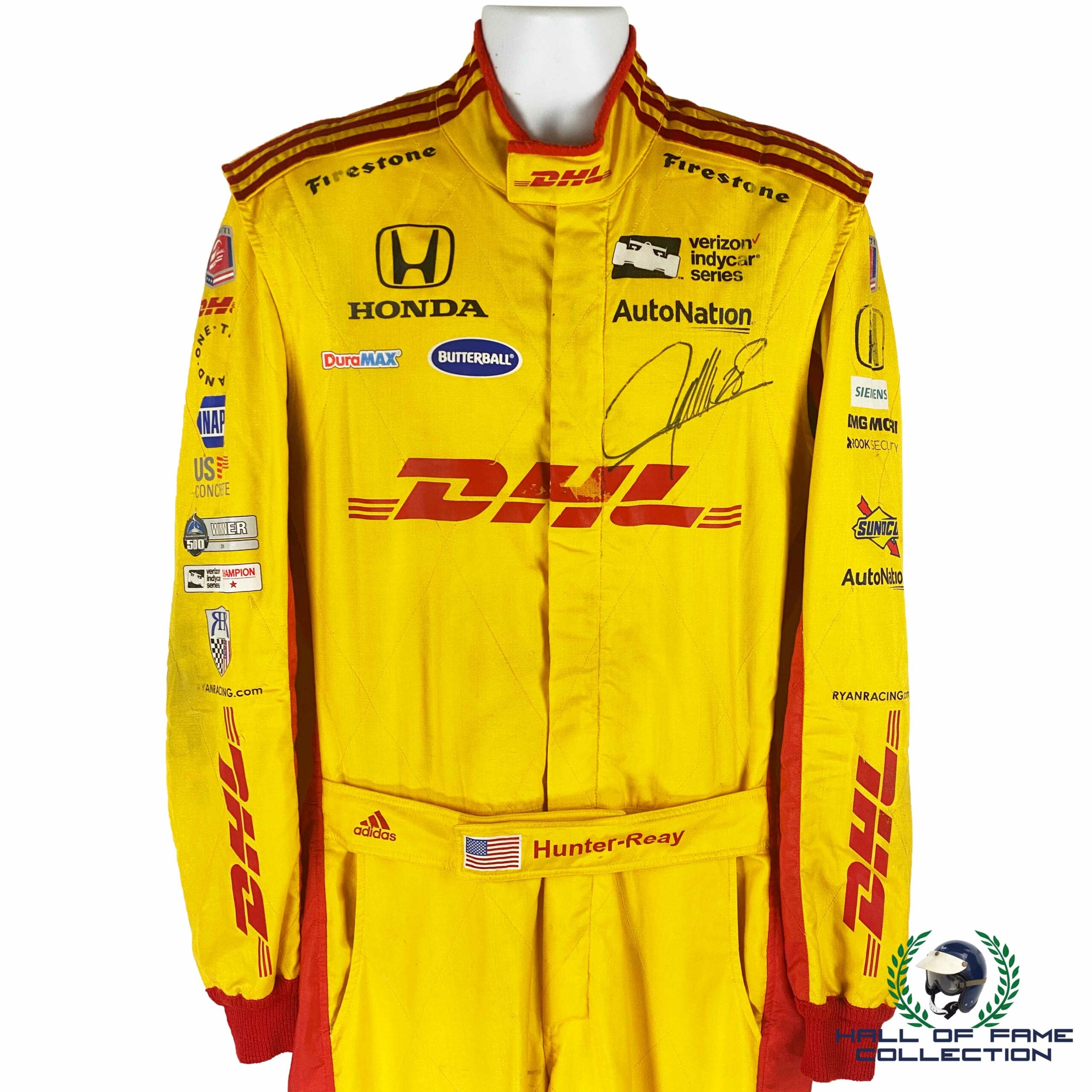 2018 Ryan Hunter Reay Signed Detroit Podium Race Used Andretti Autosport IndyCar Suit