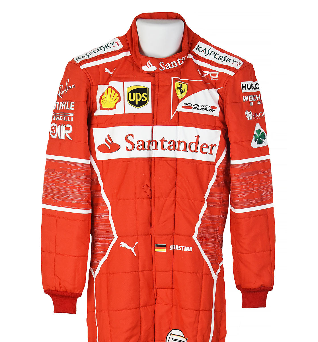 2017 Sebastian Vettel Race Used 70th Anniversary Scuderia Ferrari Formula 1 Suit