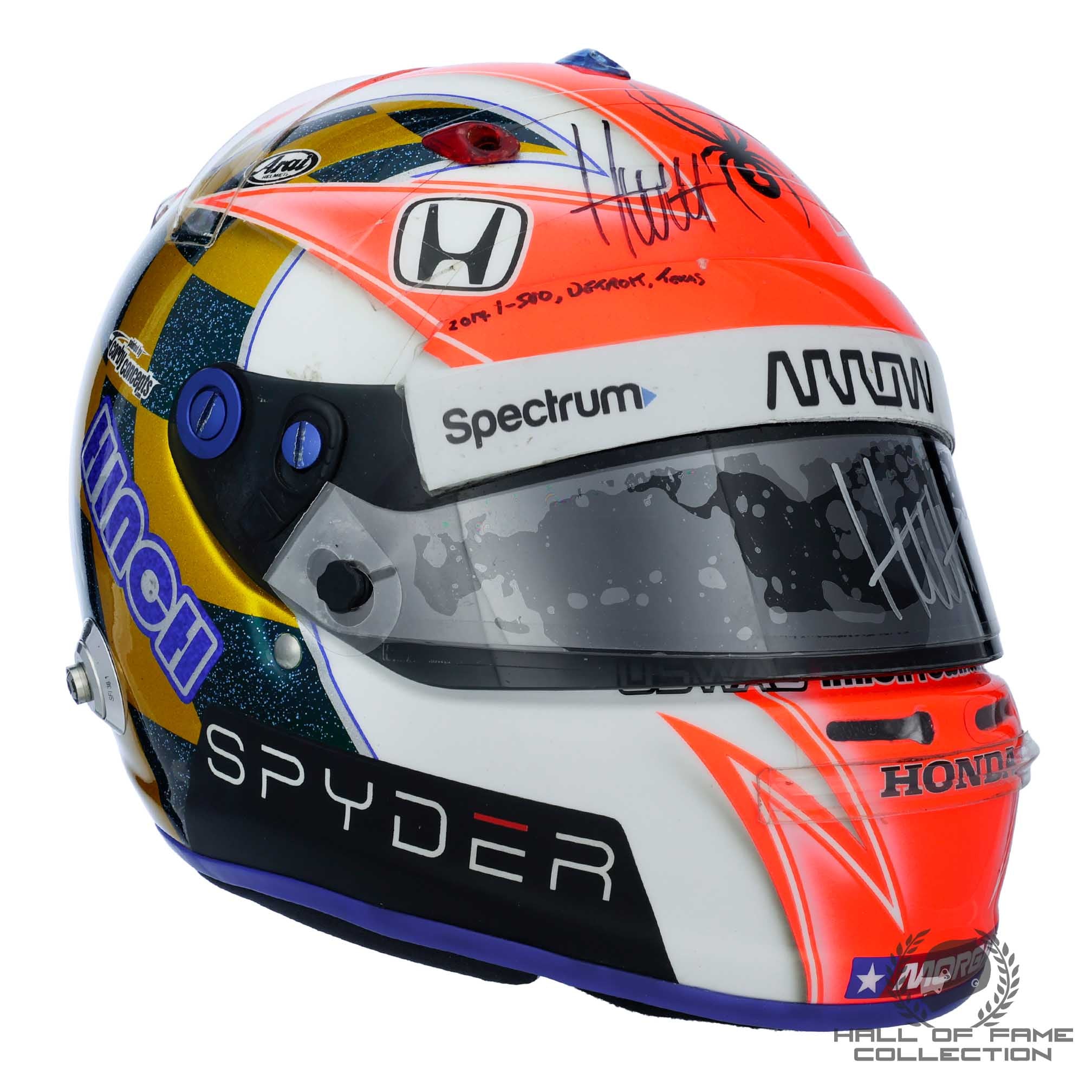 2017 James Hinchcliffe Signed Indy 500/Detroit/Texas Used Schmidt Peterson Motorsports IndyCar Helmet
