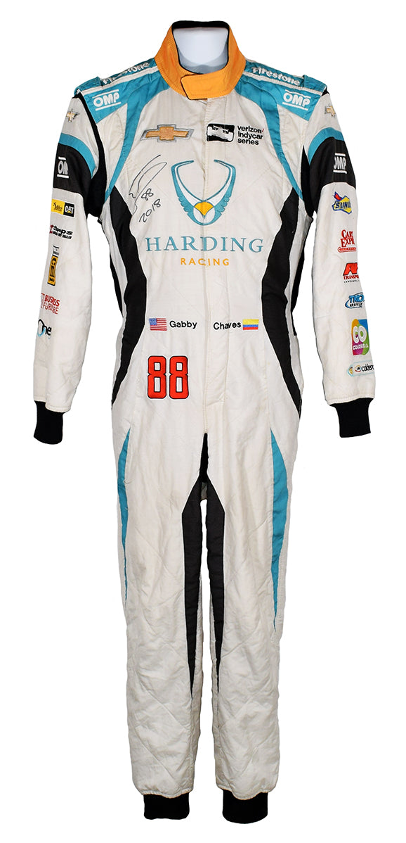 2018 Gabby Chaves Signed Race Worn Harding Racing IndyCar Suit