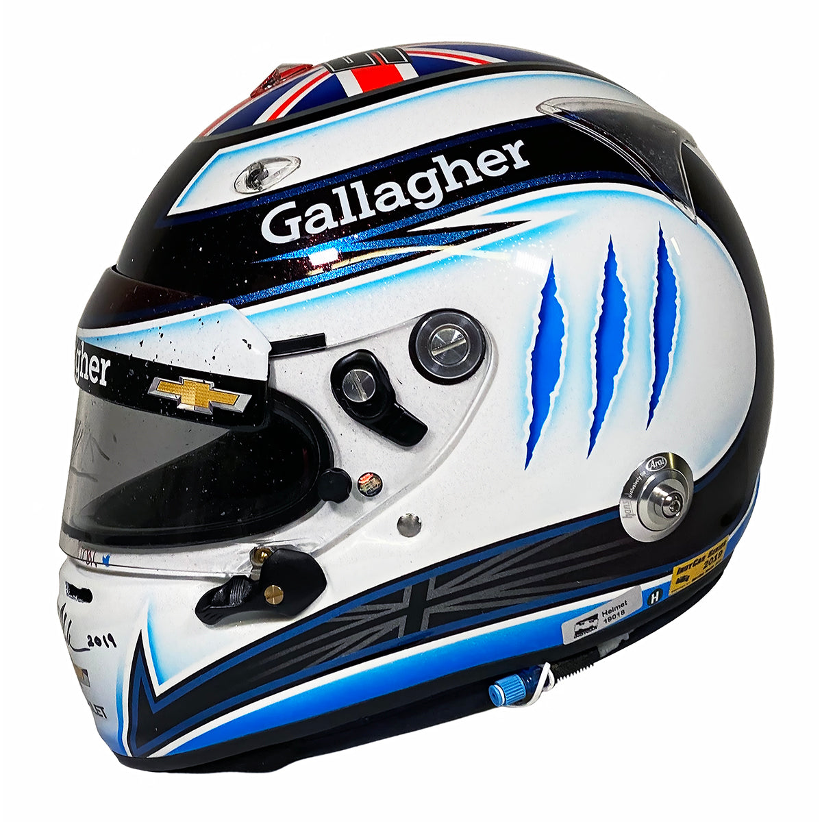 2019 Max Chilton Signed Race Used Carlin Racing Arai GP6-RC IndyCar Helmet