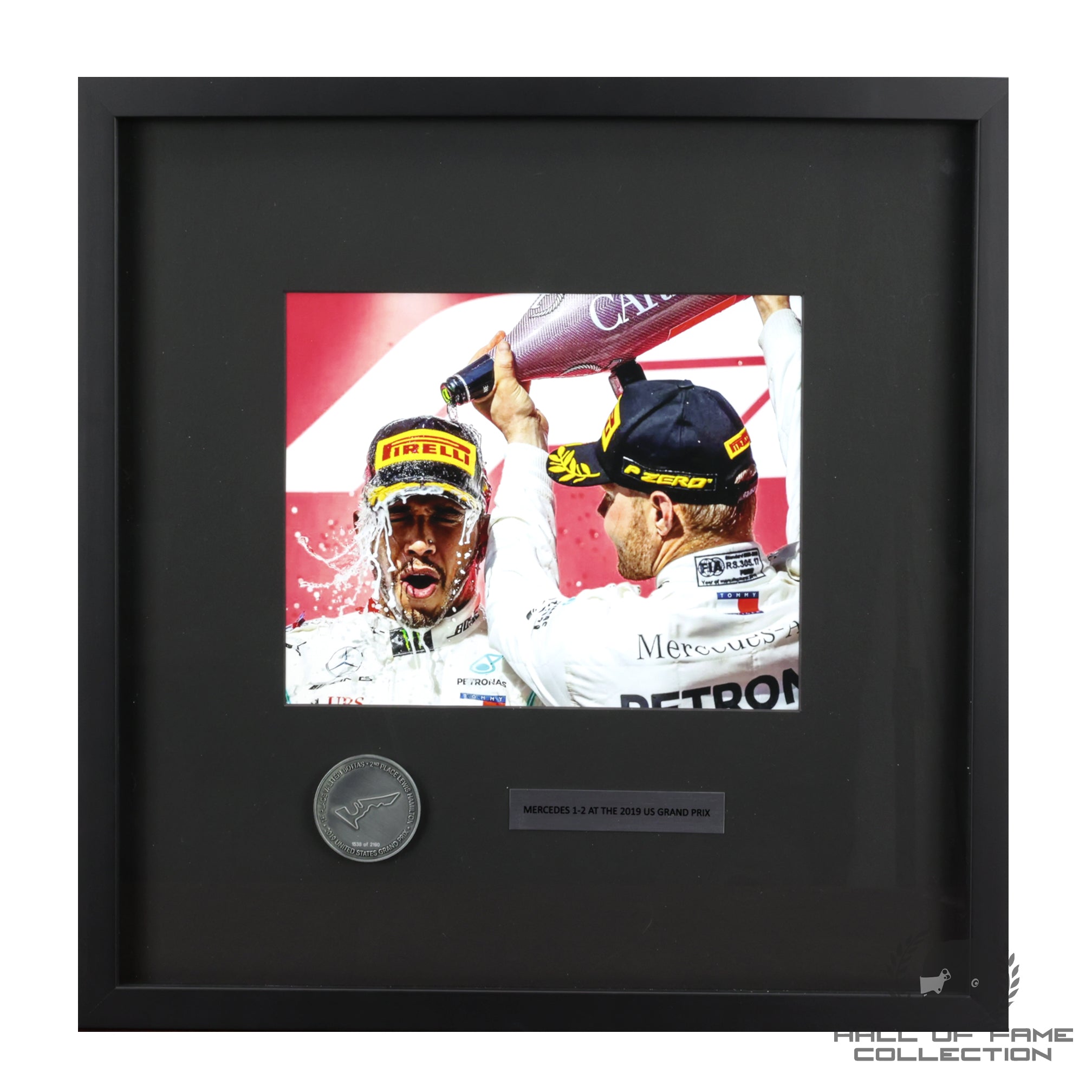 2019 Lewis Hamilton Valtteri Bottas United States Grand Prix Framed Mercedes Team F1 Medallion & Photo