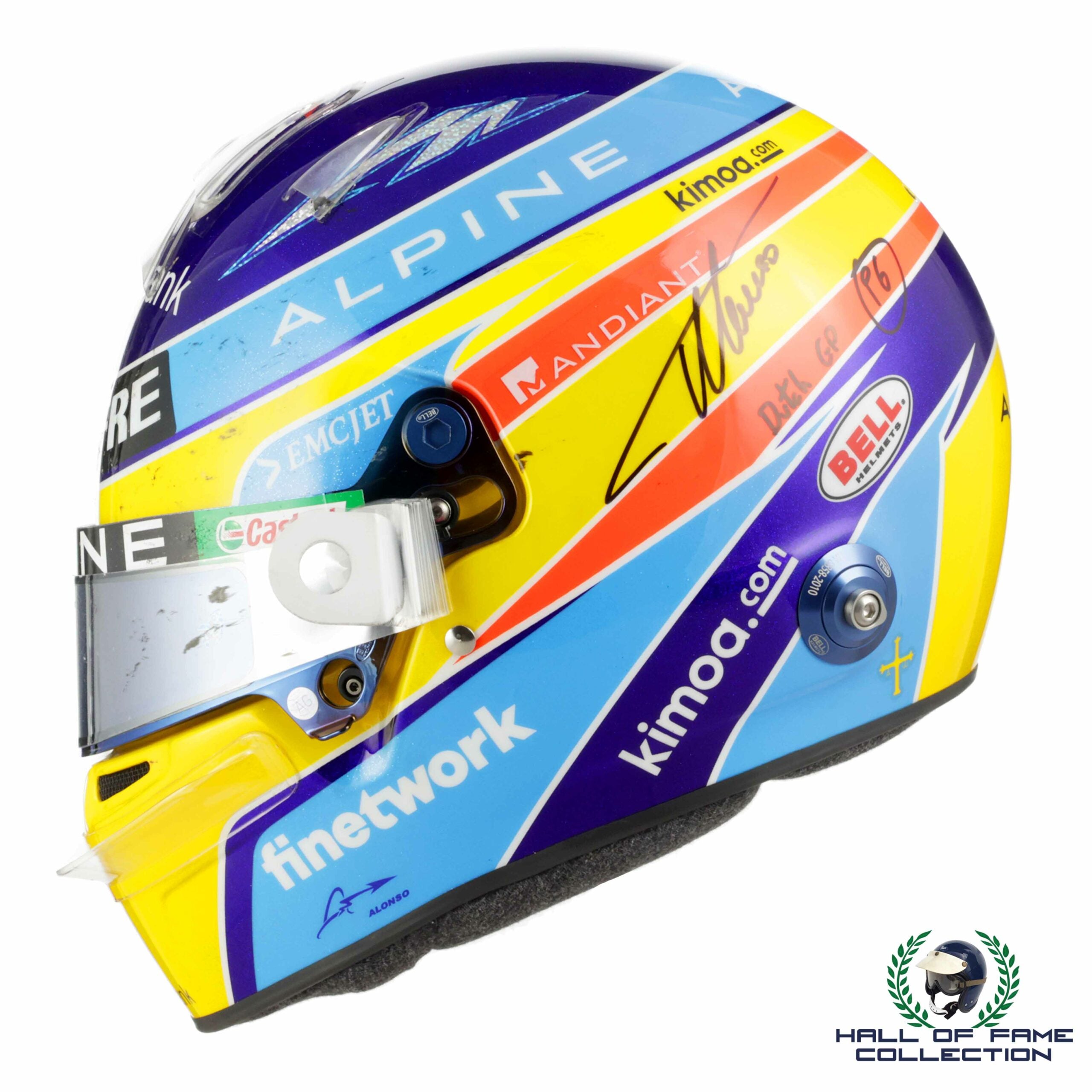 2021 Fernando Alonso Signed Race Used Dutch Grand Prix Bell HP 77 Alpi